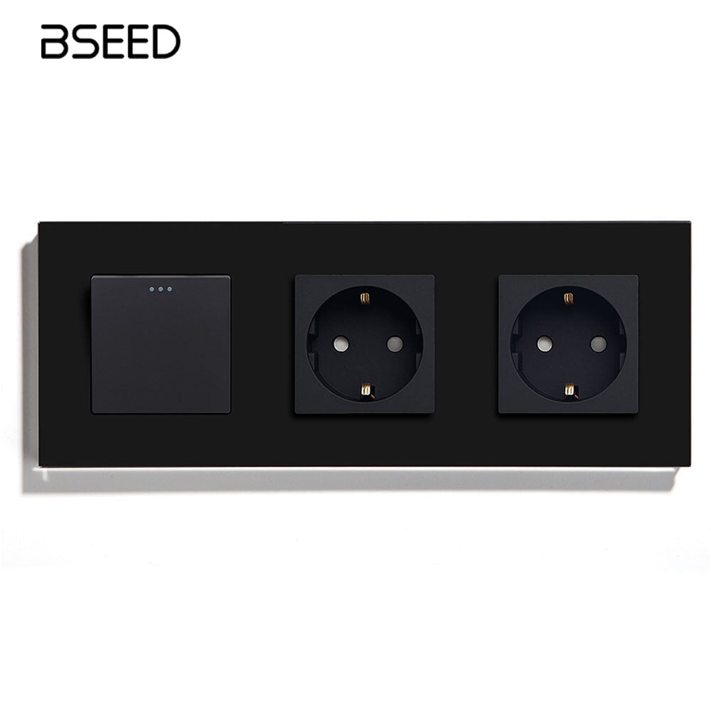 BSEED 1/2/3 Gang 1Way Light Switch With Normal Eu Socket Power Outlets & Sockets Bseedswitch 