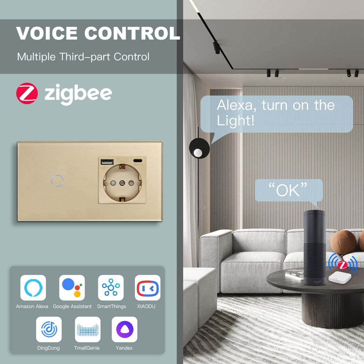 BSEED Tuya No Neutral Line Zigbee Smart Sensor Switch 1/2/3Gang Plus E