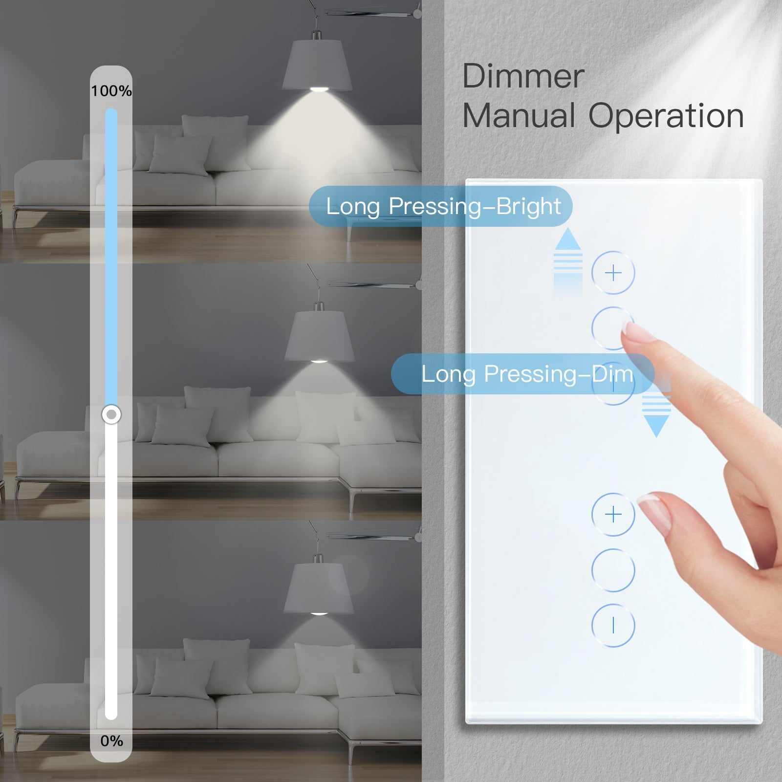 Bseed Double Touch dimmer Switch 1/2/3 Way Dimmer Switch Glass Panel 157mm Light Switches Bseedswitch 