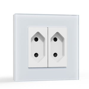BSEED Double Sockets Power Wall Outlet Type F plug Sockket Eu It Standards 10A Socket Glass Panel Power Outlets & Sockets Bseedswitch White 
