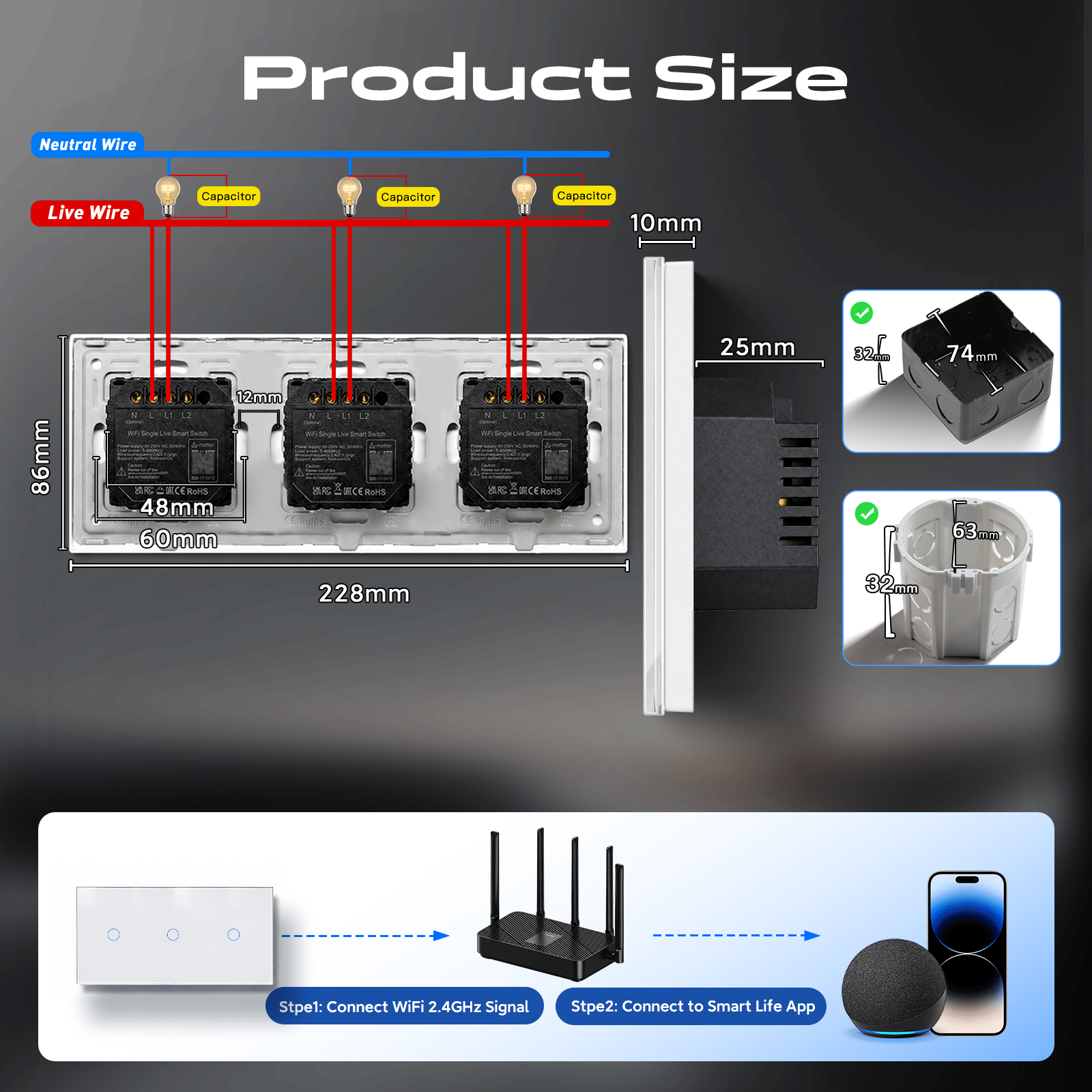 Bseed Smart Matter Wifi Light Switch Triple Light Module Electrical Wall Light switches Light Switches Bseedswitch 