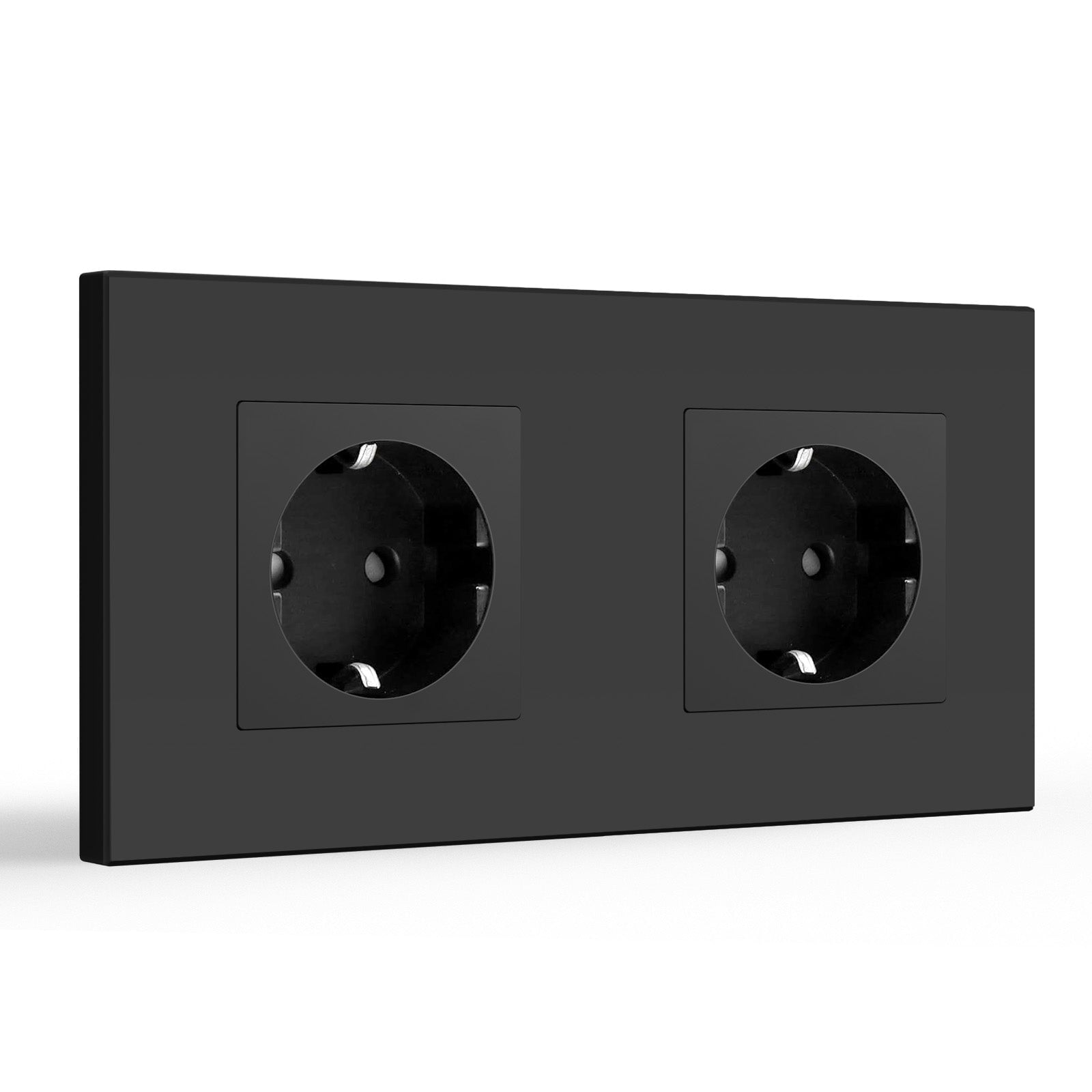 Tomada de parede UE BSEED com painel de vidro, 16A, tomadas e interruptores de energia, painel duplo de plástico preto Bseedswitch