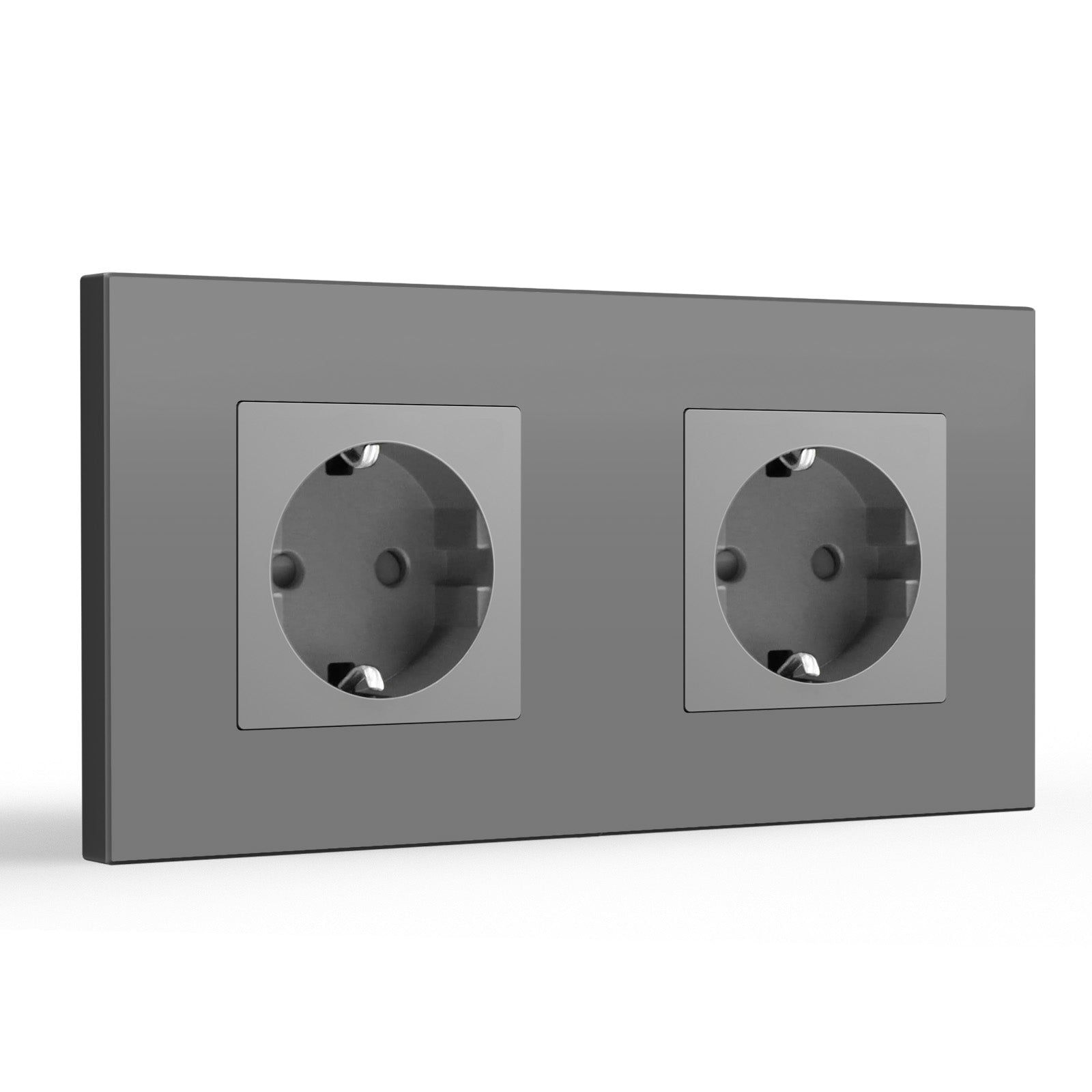 Tomada de parede UE BSEED, painel de vidro, 16A, tomadas e interruptores, painel duplo de plástico cinzento Bseedswitch