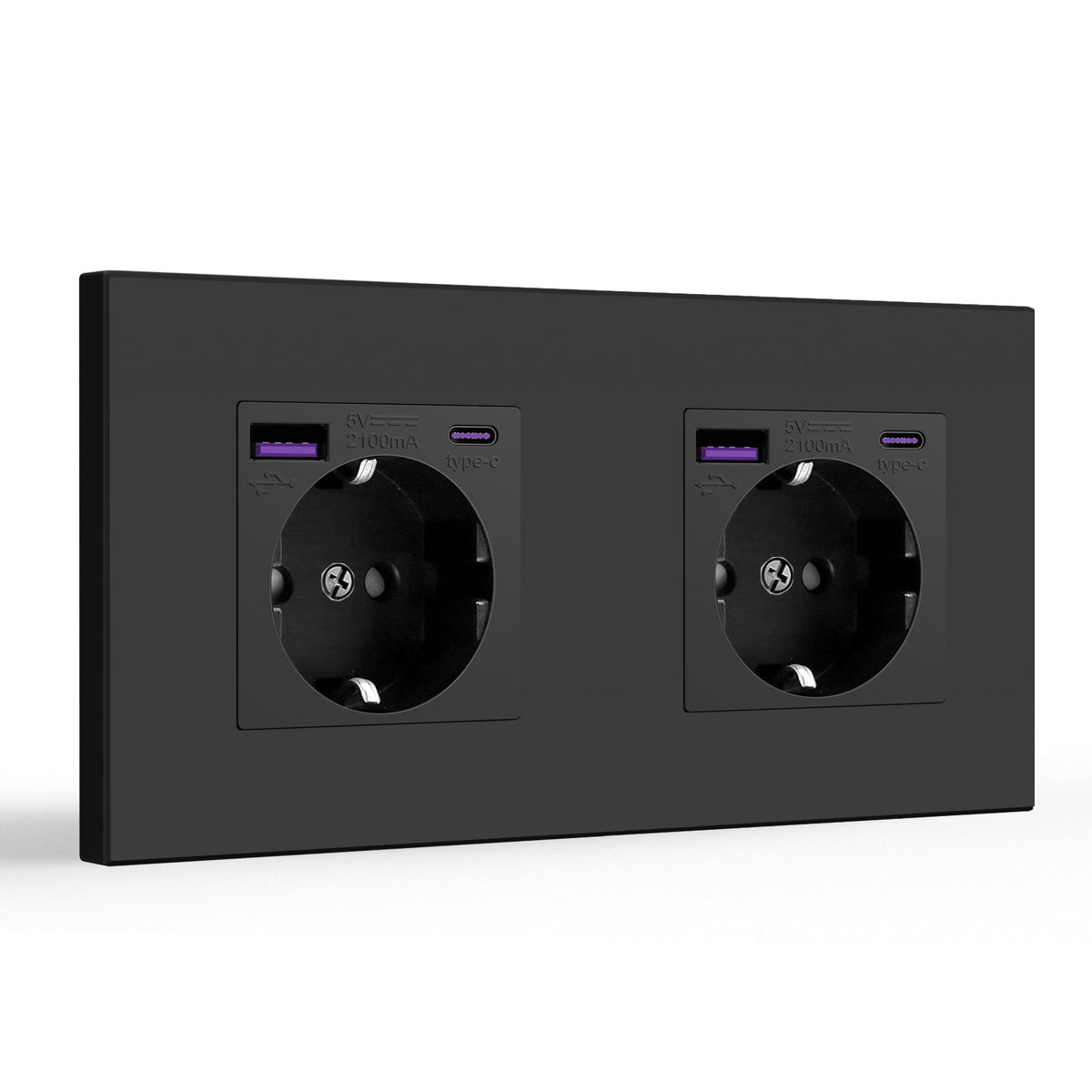 BSEED EU sockets with 20W PD Fast Charge Type-C Interface Outlet Wall Socket Power Outlets & Sockets Bseedswitch Black Plastic Panel Double