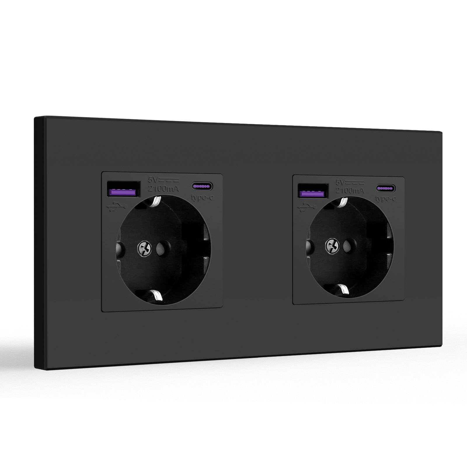 BSEED EU sockets with 20W PD Fast Charge Type-C Interface Outlet Wall Socket Power Outlets & Sockets Bseedswitch Black Plastic Panel Double