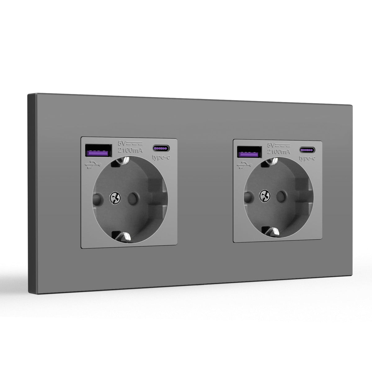 BSEED EU sockets with 20W PD Fast Charge Type-C Interface Outlet Wall Socket Power Outlets & Sockets Bseedswitch Grey Plastic Panel Double