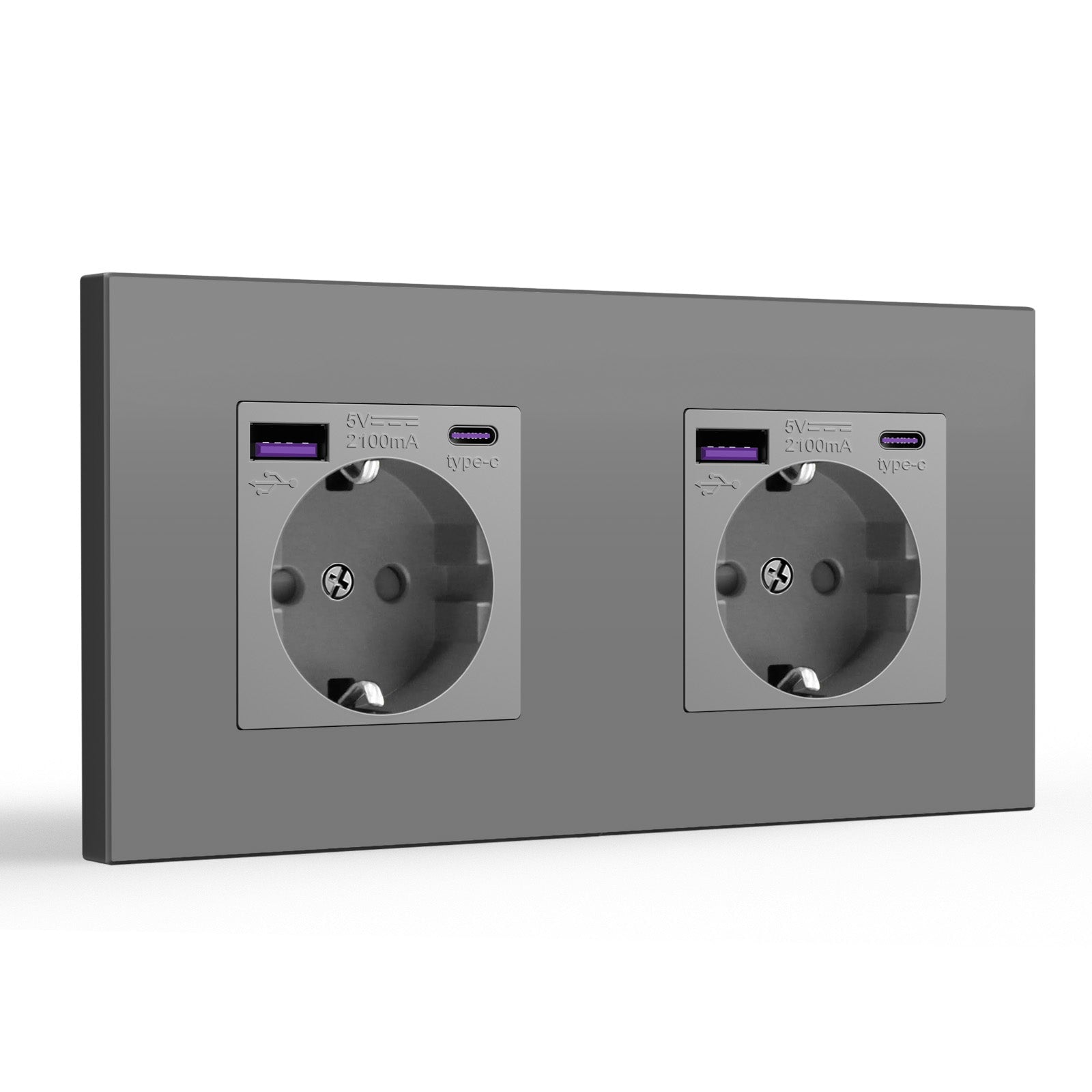 BSEED EU sockets with 20W PD Fast Charge Type-C Interface Outlet Wall Socket Power Outlets & Sockets Bseedswitch Grey Plastic Panel Double