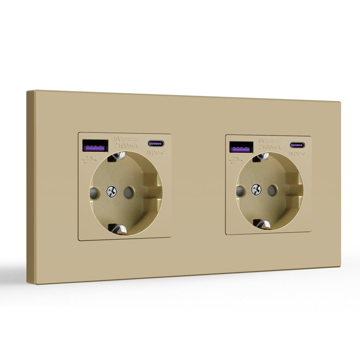 BSEED EU sockets with 20W PD Fast Charge Type-C Interface Outlet Wall Socket Power Outlets & Sockets Bseedswitch Gold Plastic Panel Double