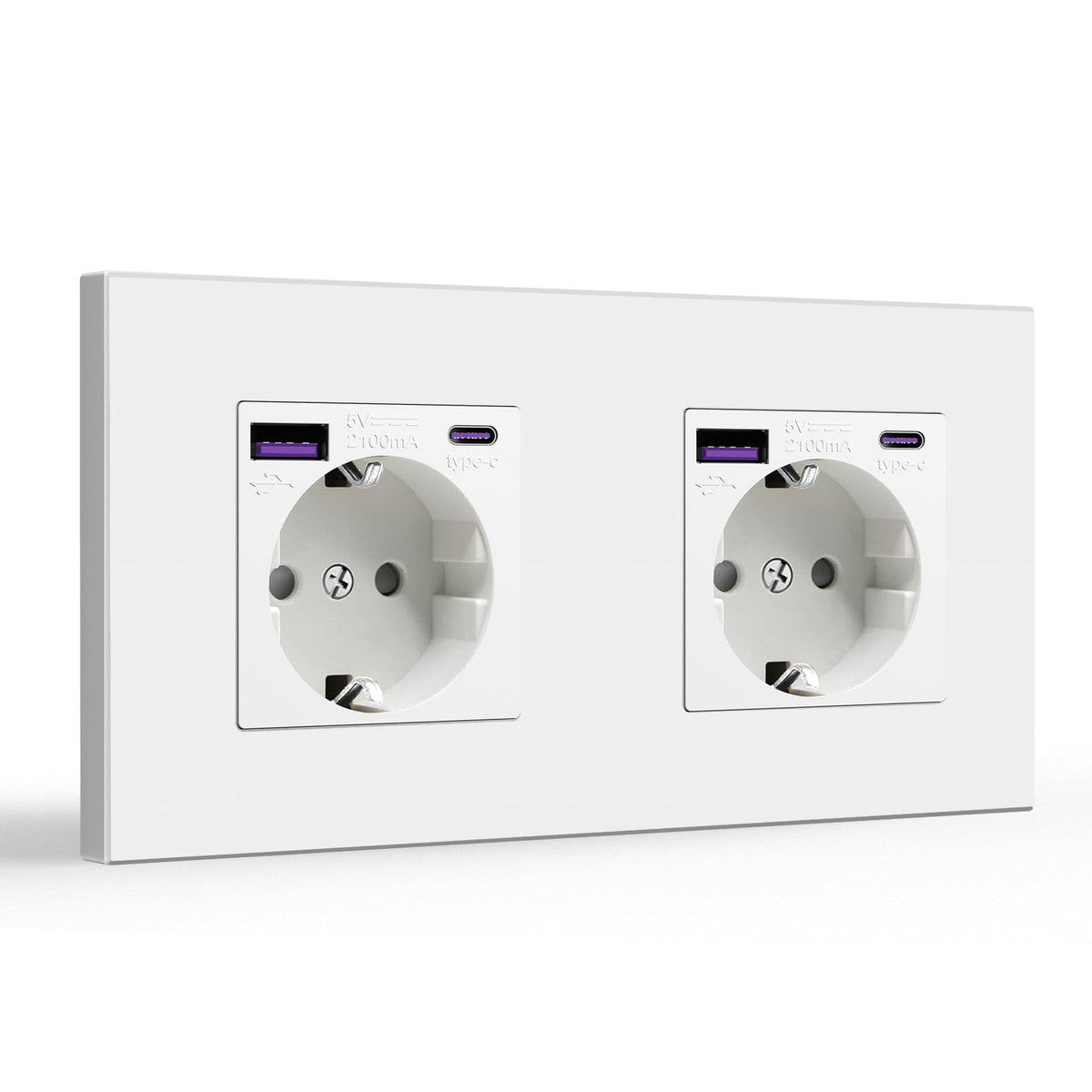 BSEED EU sockets with 20W PD Fast Charge Type-C Interface Outlet Wall Socket Power Outlets & Sockets Bseedswitch White Plastic Panel Double
