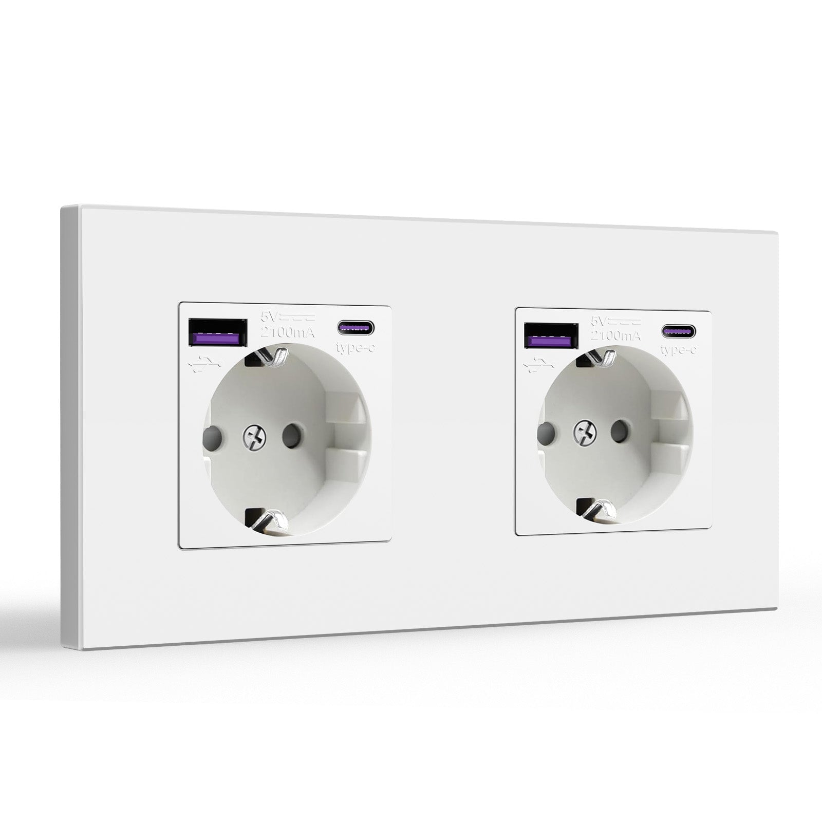 BSEED EU sockets with 20W PD Fast Charge Type-C Interface Outlet Wall Socket Power Outlets & Sockets Bseedswitch White Plastic Panel Double