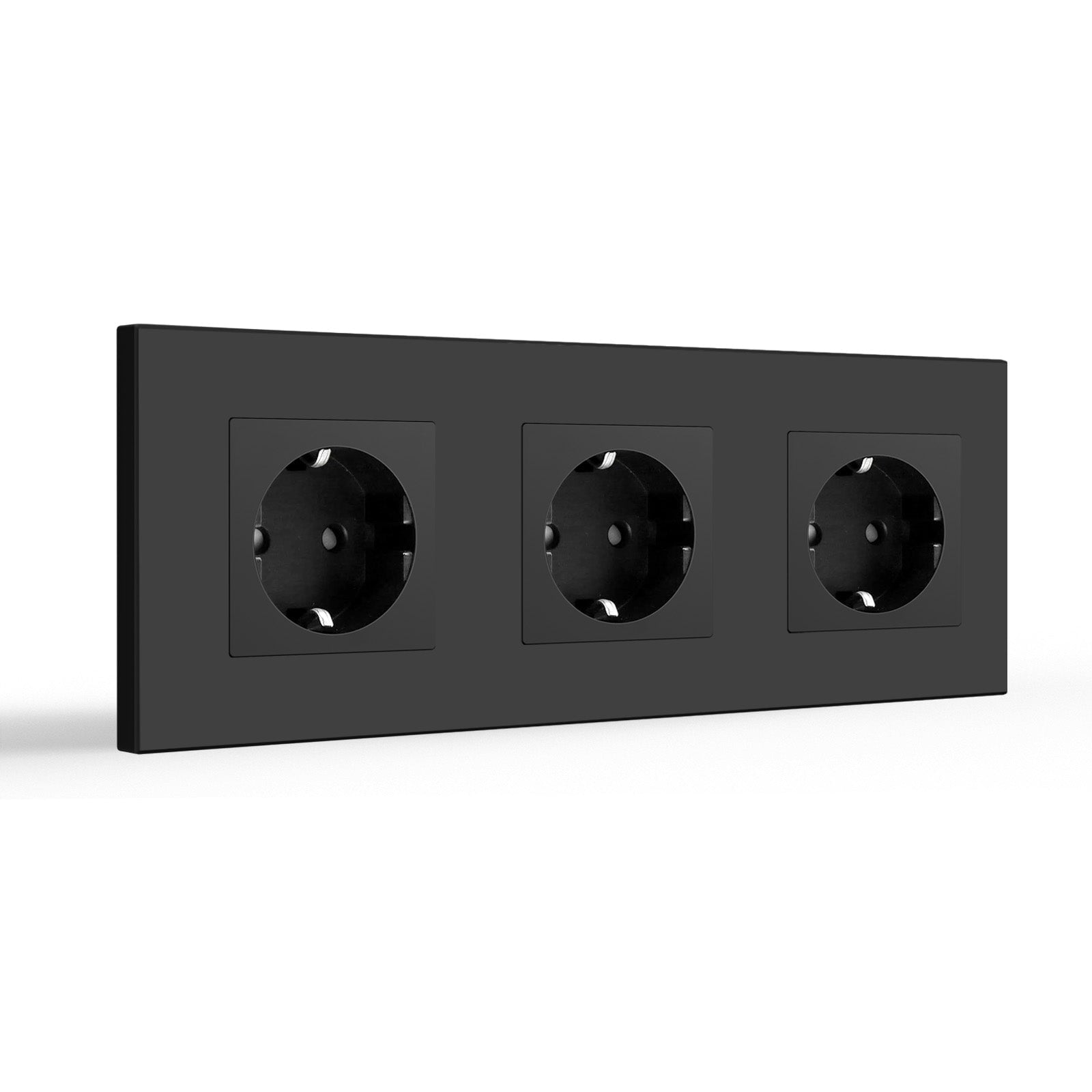 Tomada de parede UE BSEED com painel de vidro 16A, tomadas e interruptores de energia, painel triplo de plástico preto Bseedswitch