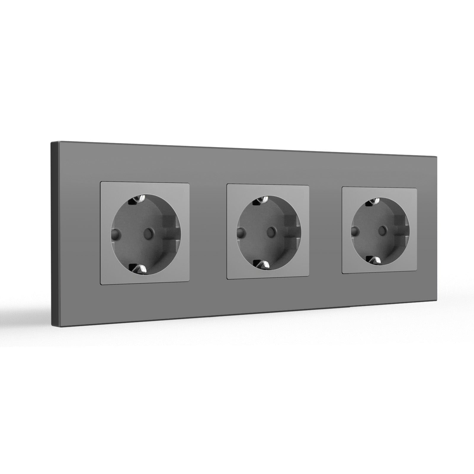 Tomada de parede UE BSEED, painel de vidro, 16A, tomadas e interruptores, painel triplo de plástico cinzento Bseedswitch