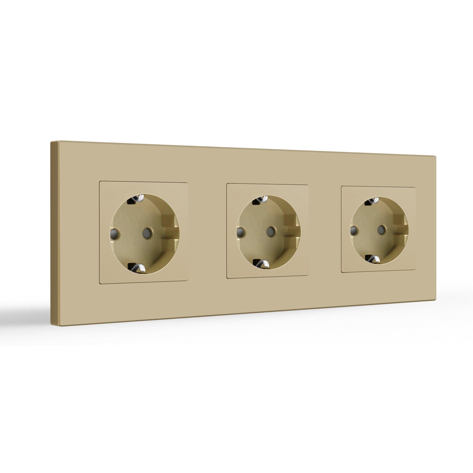 Tomada de parede UE BSEED com painel de vidro 16A, tomadas e interruptores de energia, painel triplo de plástico dourado Bseedswitch