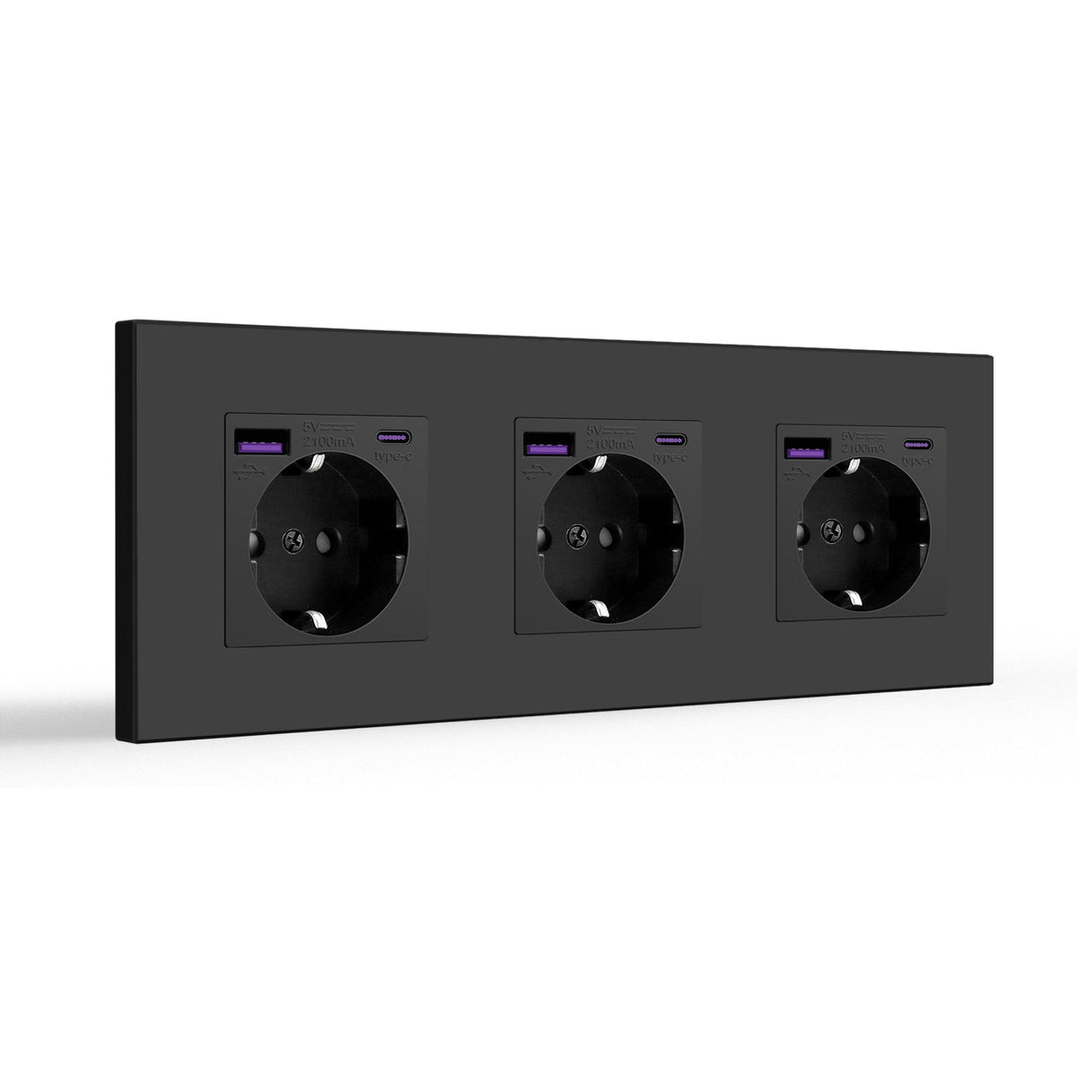 BSEED EU sockets with 20W PD Fast Charge Type-C Interface Outlet Wall Socket Power Outlets & Sockets Bseedswitch Black Plastic Panel Triple