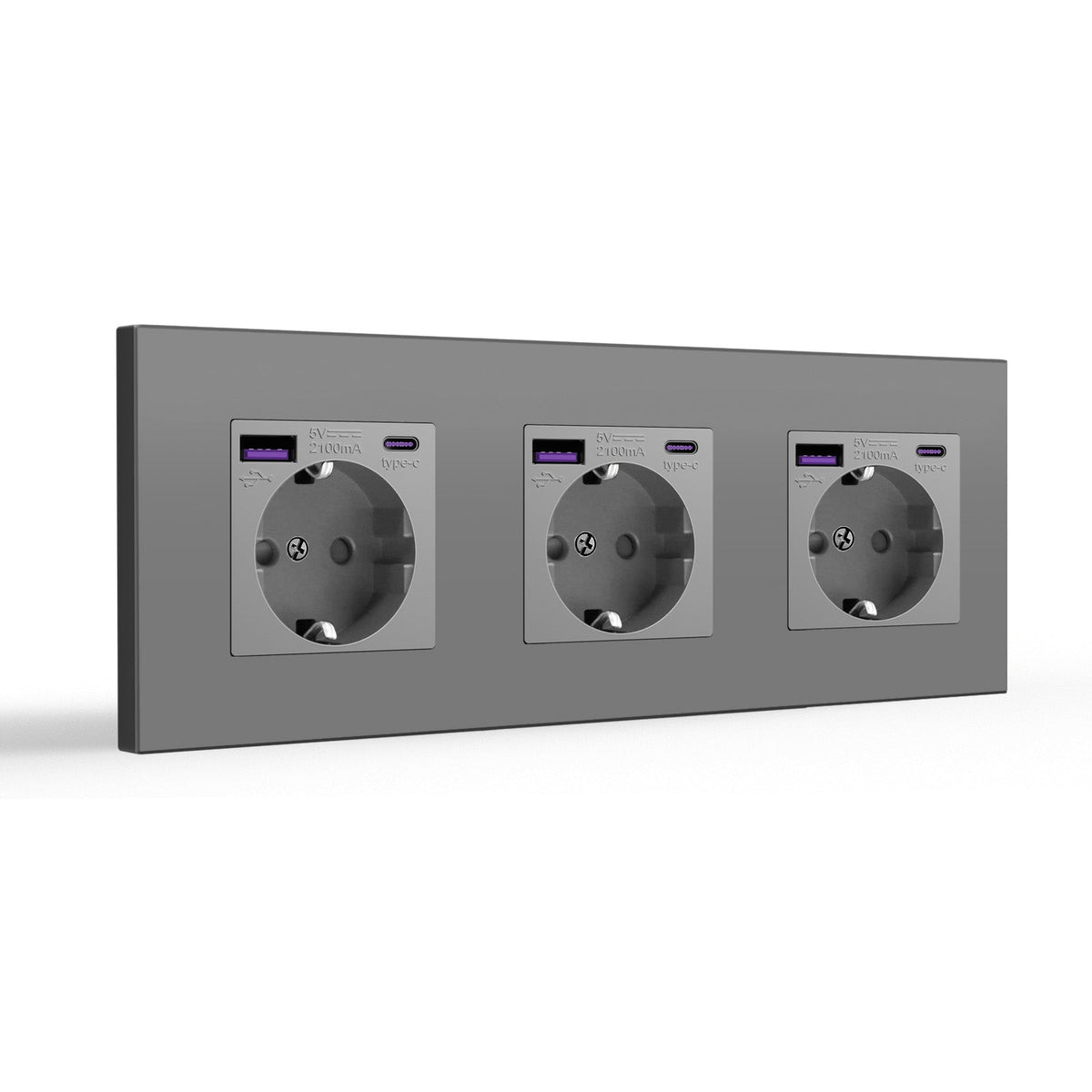 BSEED EU sockets with 20W PD Fast Charge Type-C Interface Outlet Wall Socket Power Outlets & Sockets Bseedswitch Grey Plastic Panel Triple