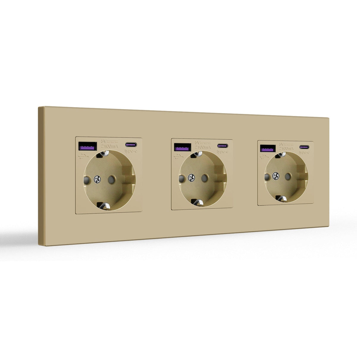 BSEED EU sockets with 20W PD Fast Charge Type-C Interface Outlet Wall Socket Power Outlets & Sockets Bseedswitch Gold Plastic Panel Triple
