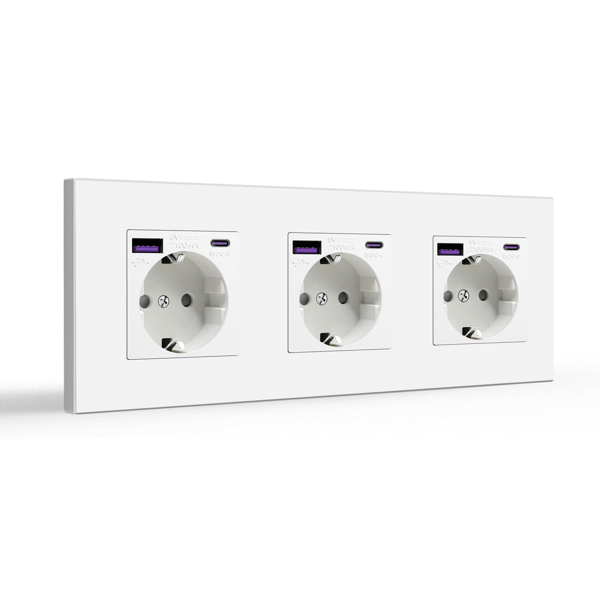 BSEED EU sockets with 20W PD Fast Charge Type-C Interface Outlet Wall Socket Power Outlets & Sockets Bseedswitch White Plastic Panel Triple