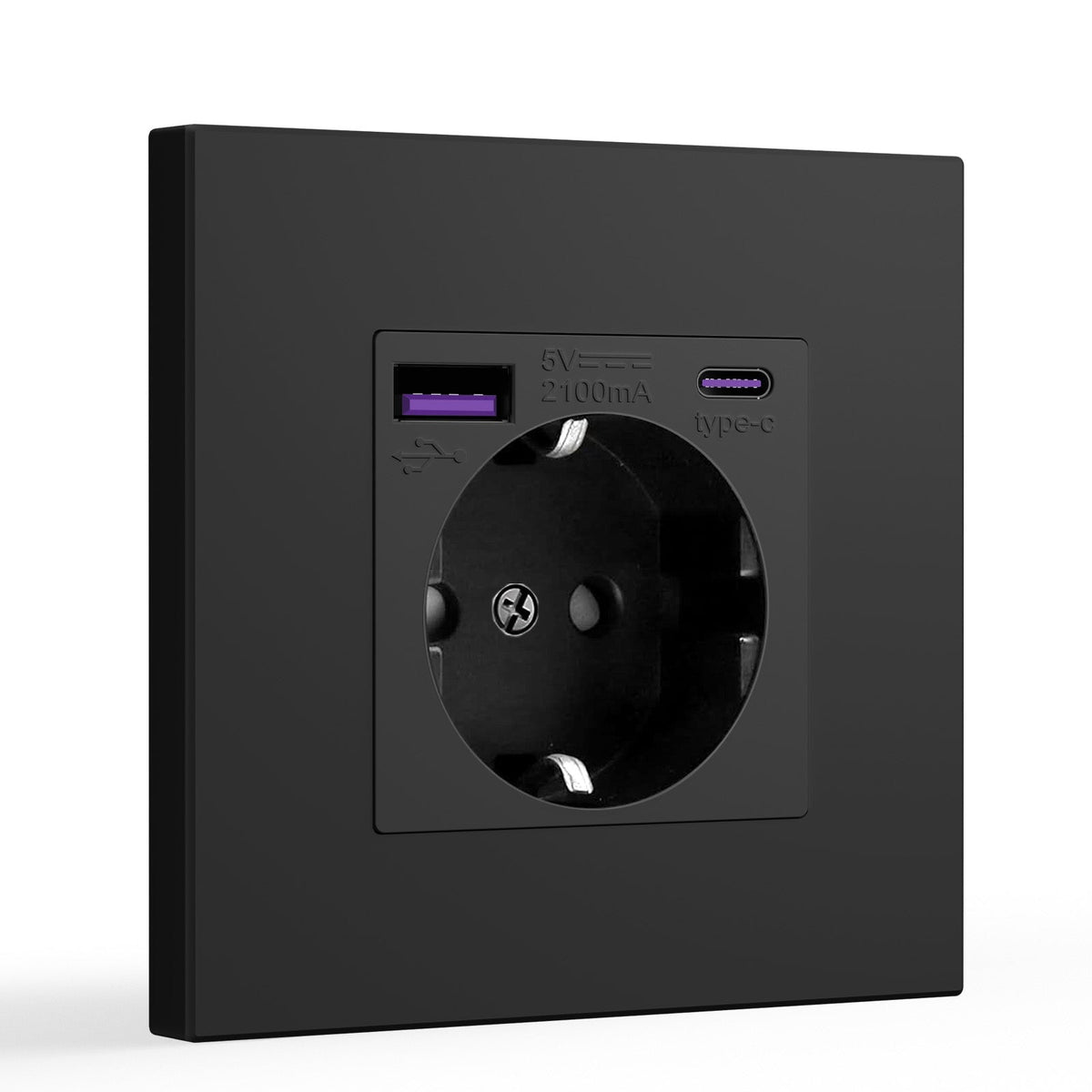 BSEED EU sockets with 20W PD Fast Charge Type-C Interface Outlet Wall Socket Power Outlets & Sockets Bseedswitch Black Plastic Panel Single