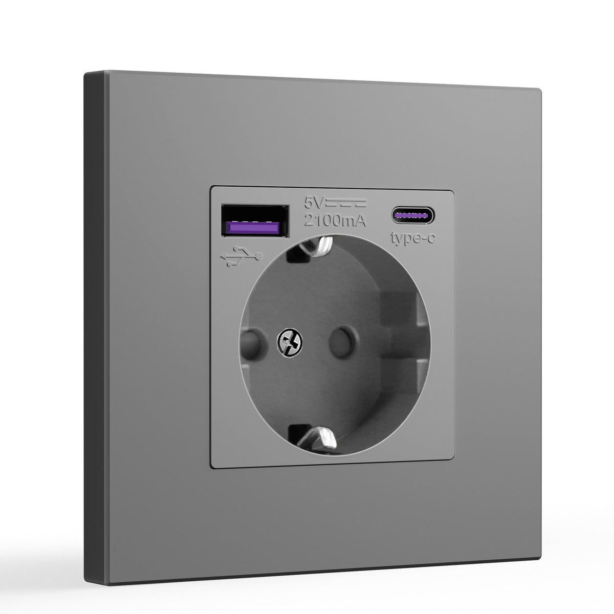 BSEED EU sockets with 20W PD Fast Charge Type-C Interface Outlet Wall Socket Power Outlets & Sockets Bseedswitch Grey Plastic Panel Single