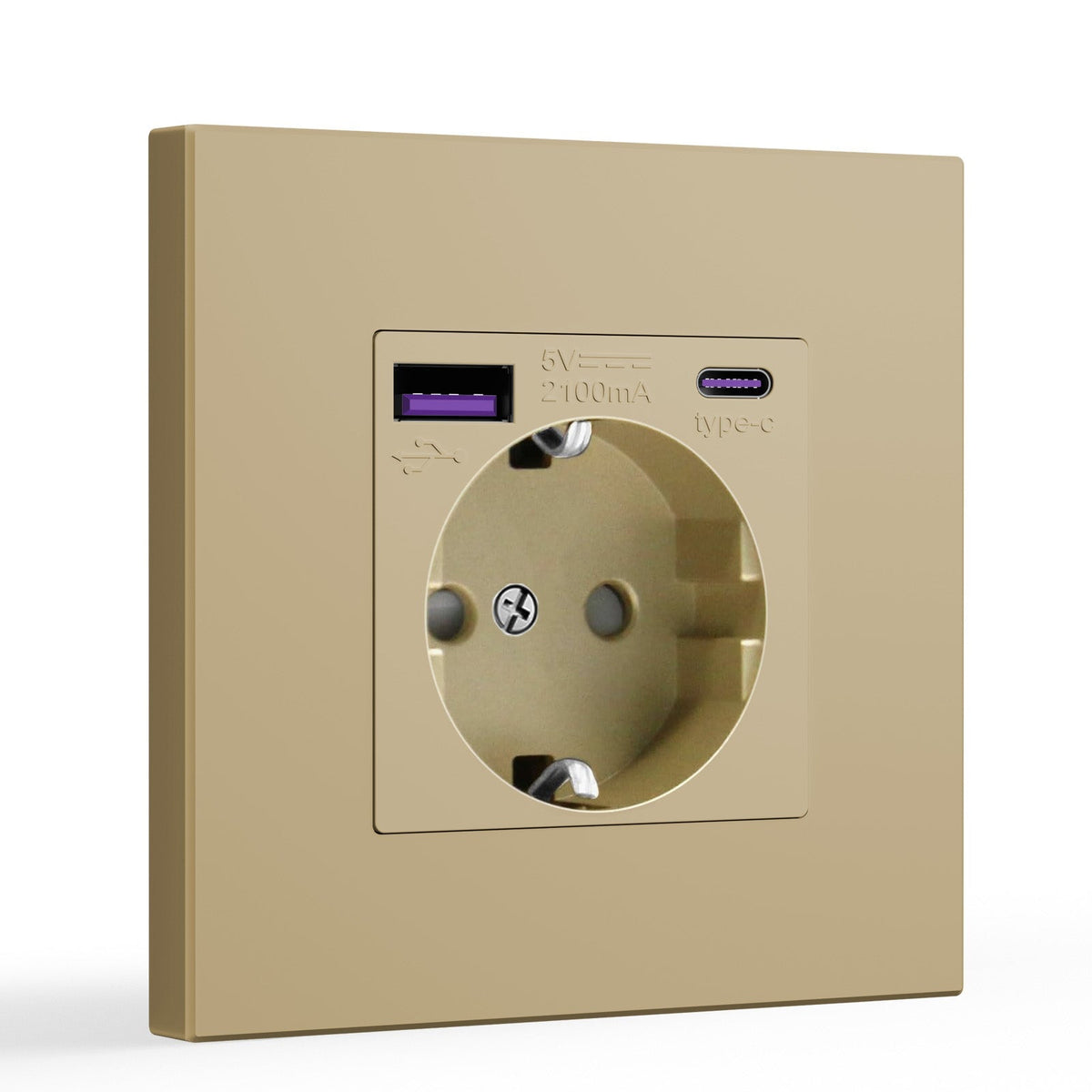 BSEED EU sockets with 20W PD Fast Charge Type-C Interface Outlet Wall Socket Power Outlets & Sockets Bseedswitch Gold Plastic Panel Single