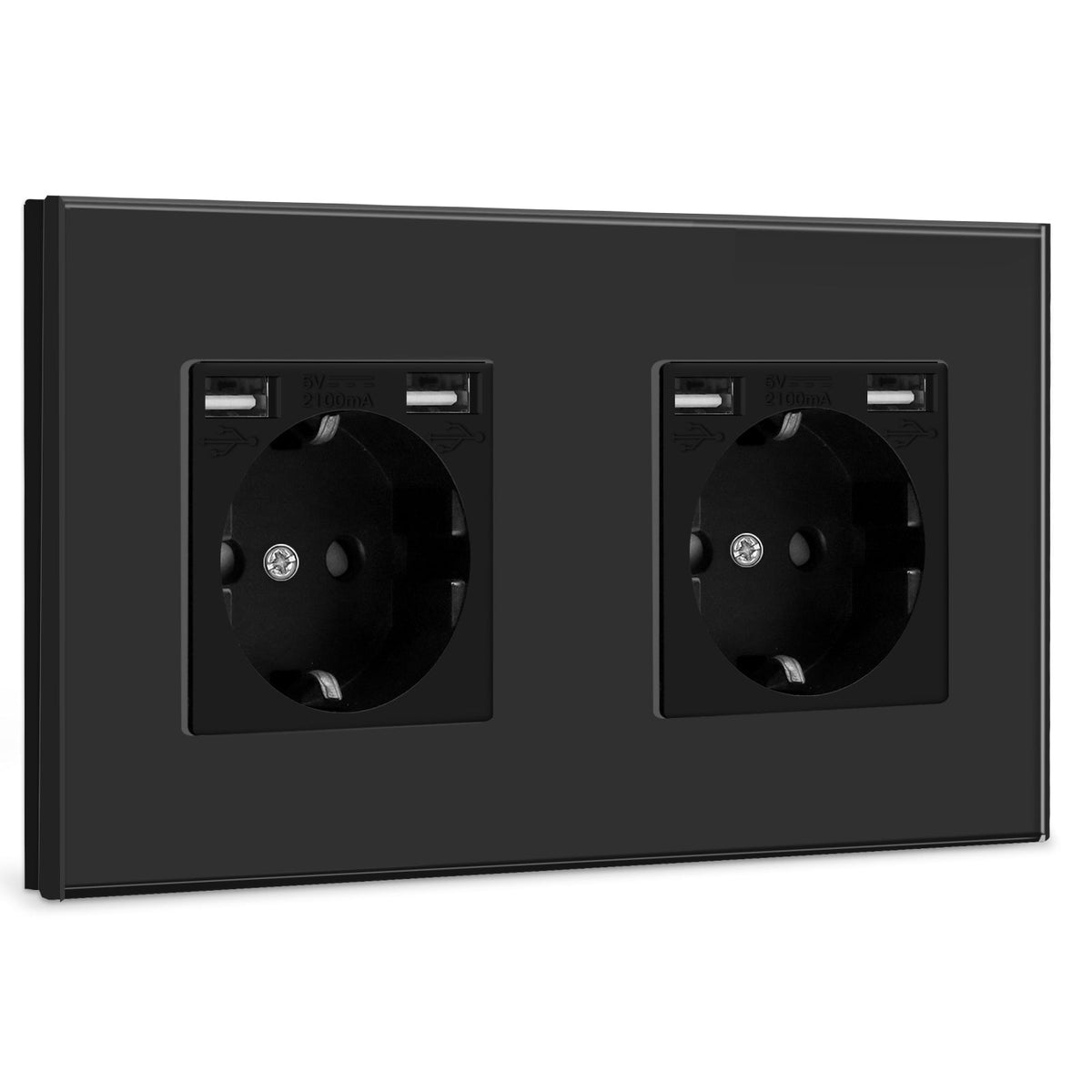 BSEED EU Sockets with 2.1A Double USB Port Interface Outlet Wall Socket Power Outlets & Sockets Bseedswitch Black Double 