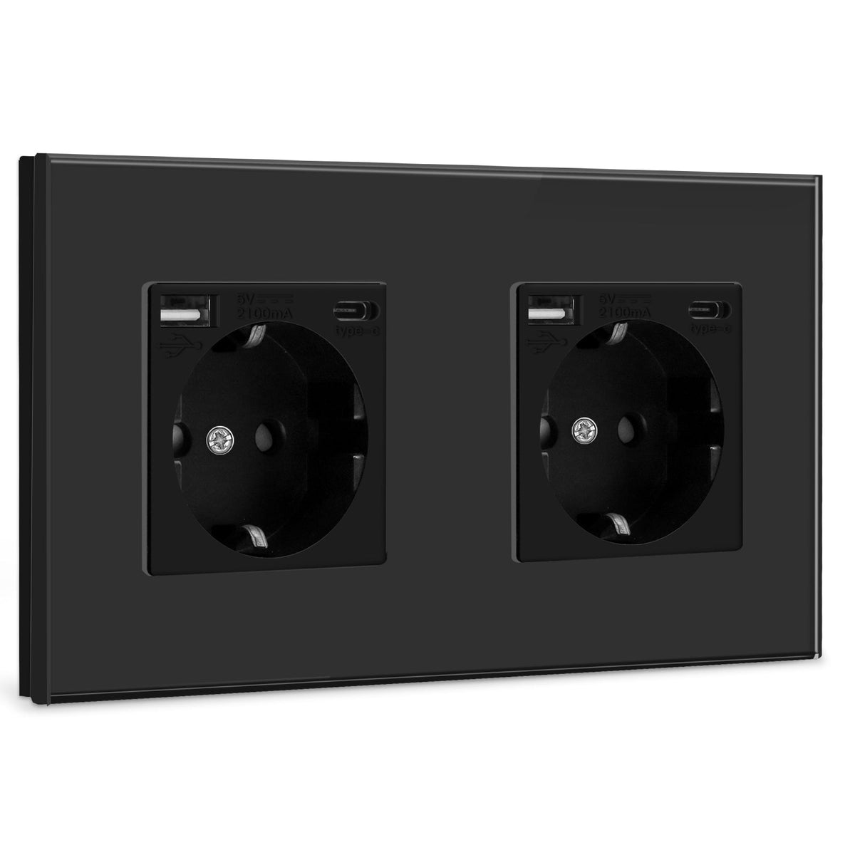 Tomada de parede dupla BSEED EU com interface Type-C de 2.1A, tomadas elétricas pretas Bseedswitch 