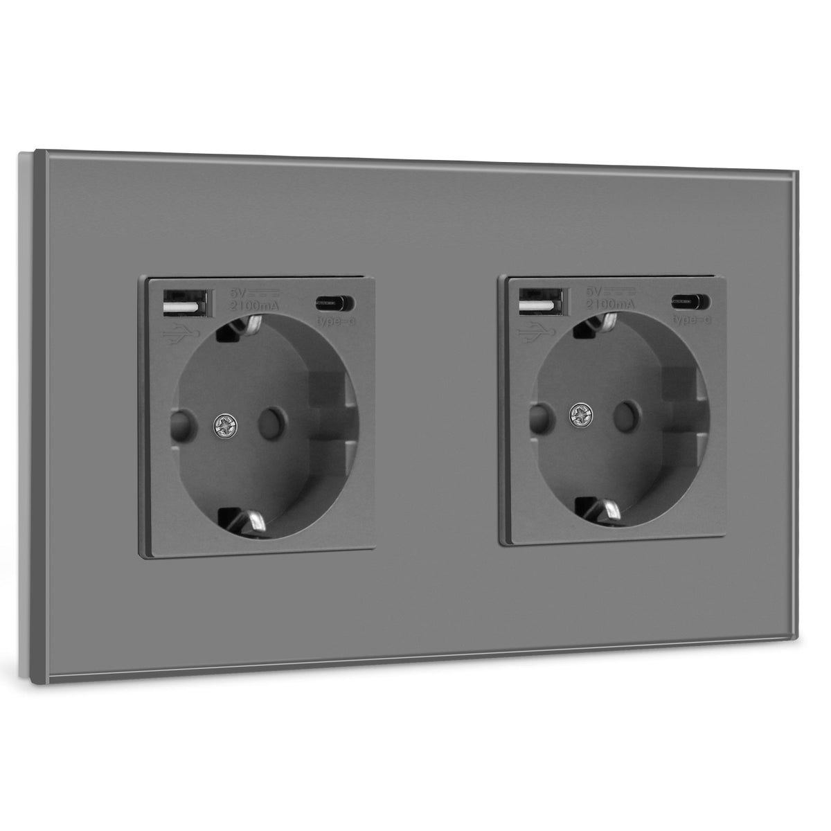 Tomada de parede dupla BSEED EU com interface Type-C de 2.1A, cinzenta 