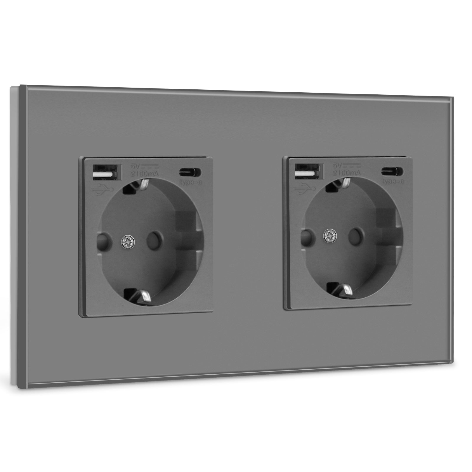 BSEED EU sockets with 2.1A Type-C Interface Outlet Wall Socket Power Outlets & Sockets Bseedswitch Grey Double 