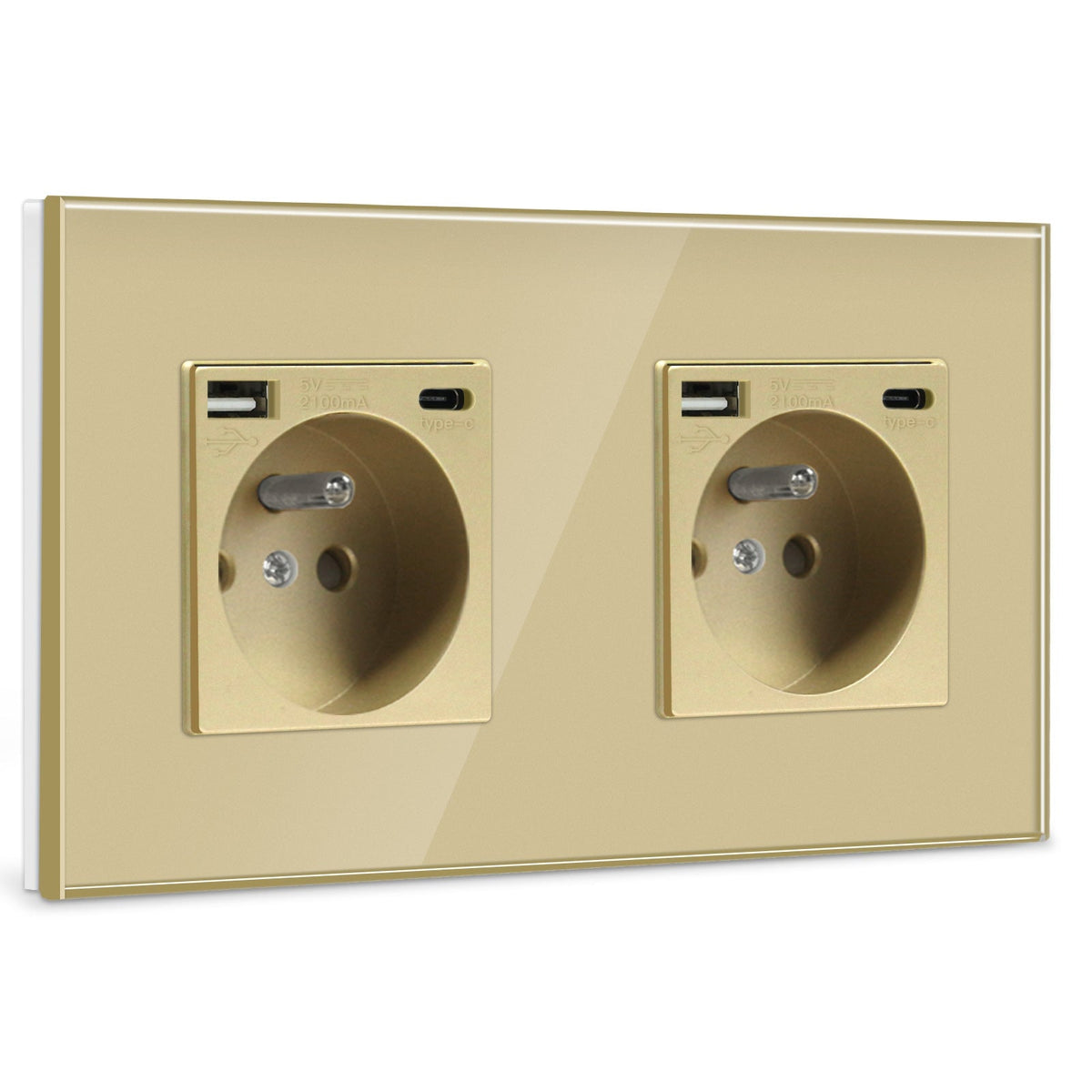 BSEED FR Wall Sockets Type-C Interface Outlet Wall Socket With Charge Port With USB Power Outlets Kids Protection 16A Wall Plates & Covers Bseedswitch gold Glass Double