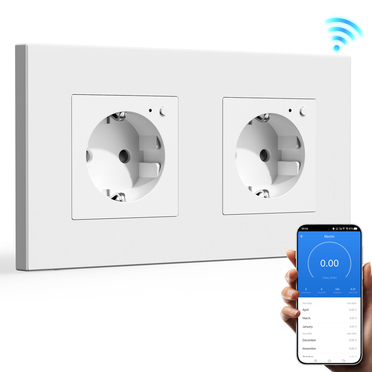 Bseed Tomadas de Parede Standard UE com Wi‑Fi e Monitorização de Energia