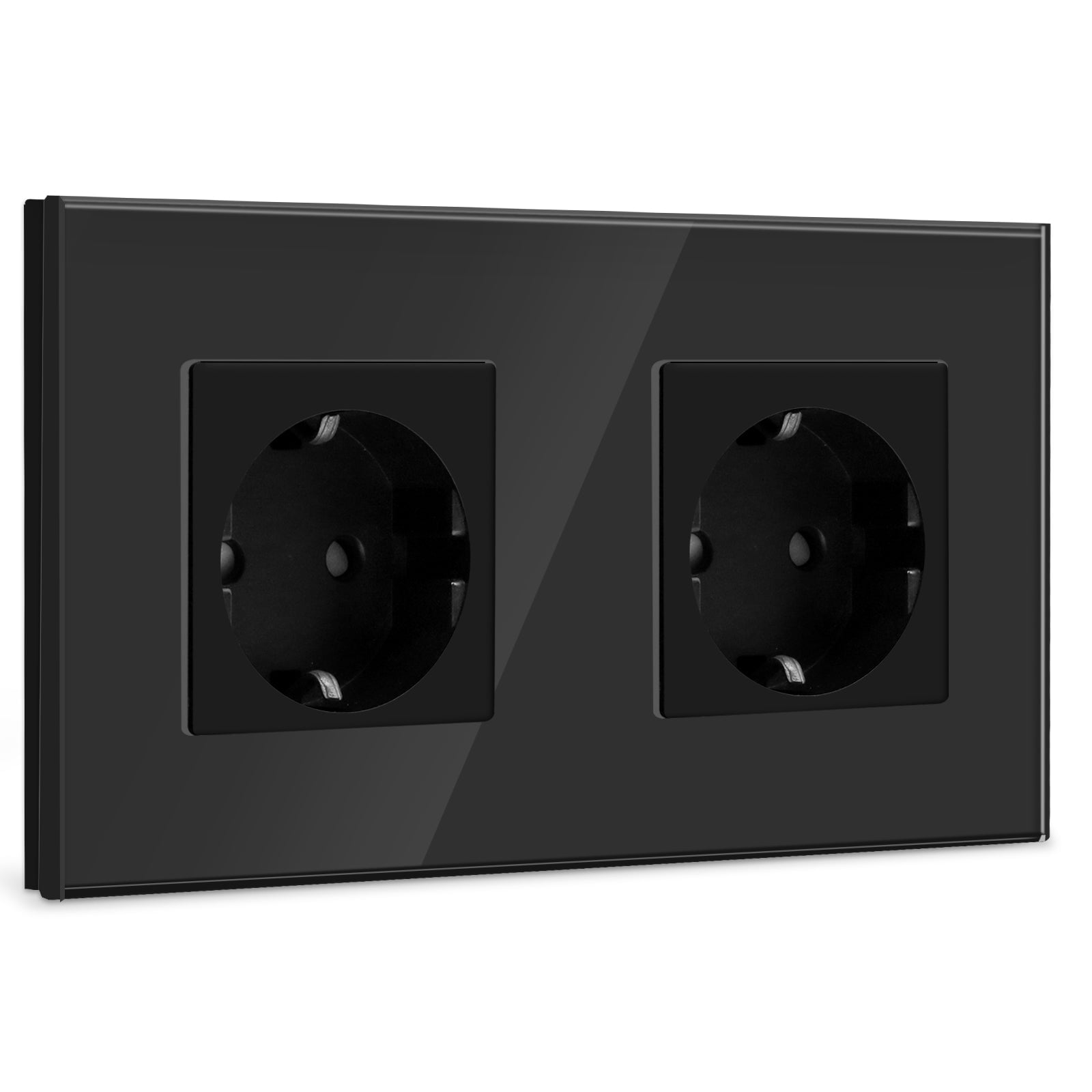 BSEED EU Wall Sockets Power Outlets Glass Panel 16A Power Outlets & Sockets Bseedswitch Black Double 