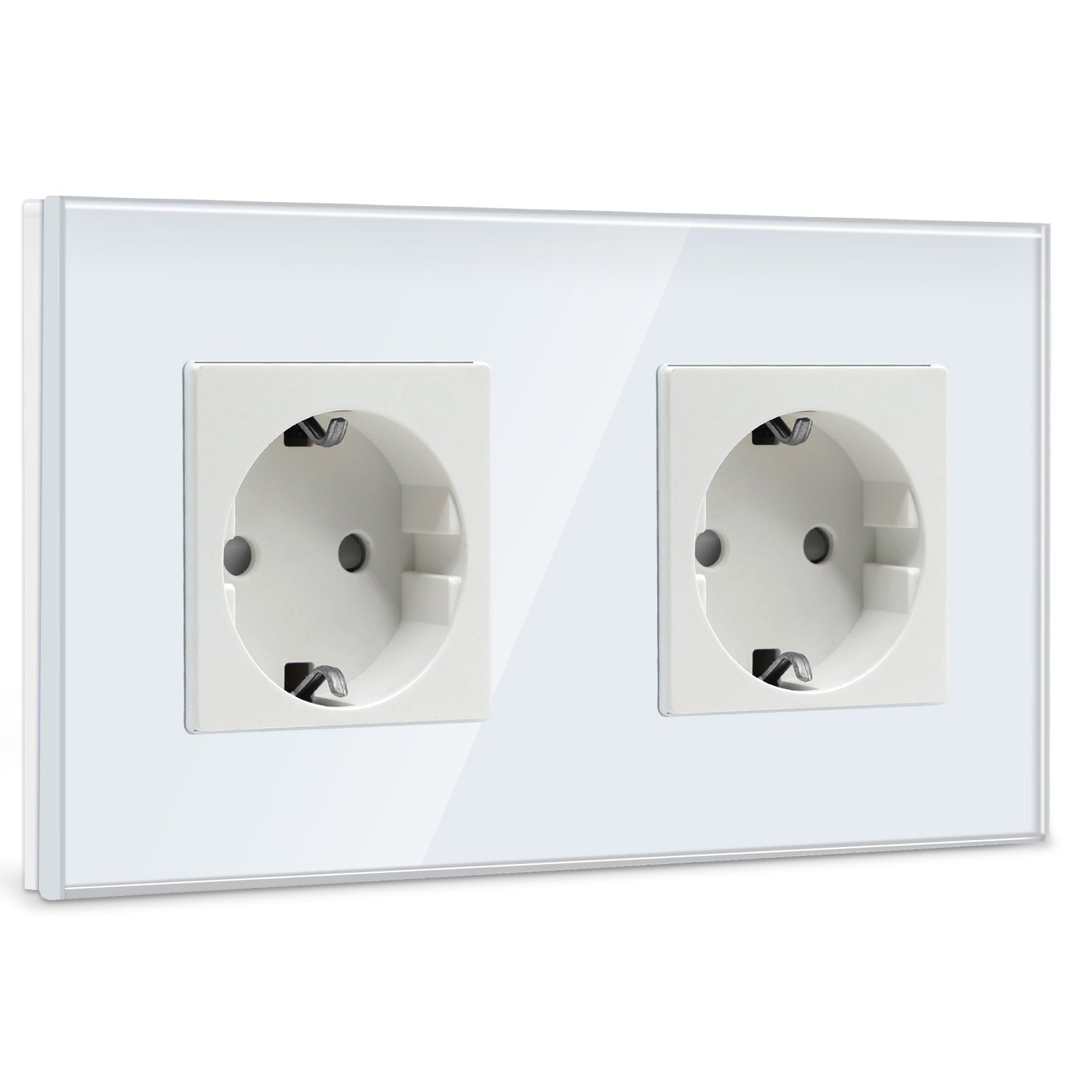 BSEED EU Wall Sockets Power Outlets Glass Panel 16A Power Outlets & Sockets Bseedswitch White Double 
