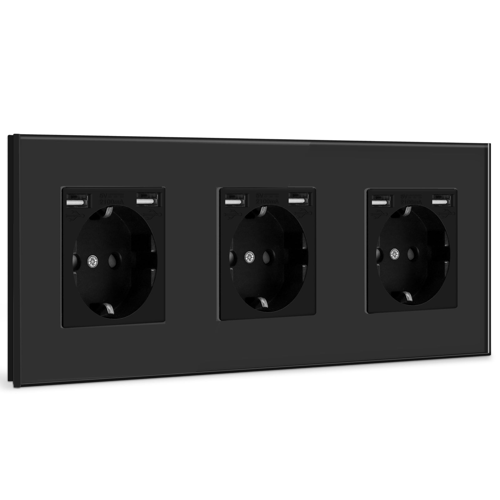 BSEED EU Sockets with 2.1A Double USB Port Interface Outlet Wall Socket Power Outlets & Sockets Bseedswitch Black Triple 