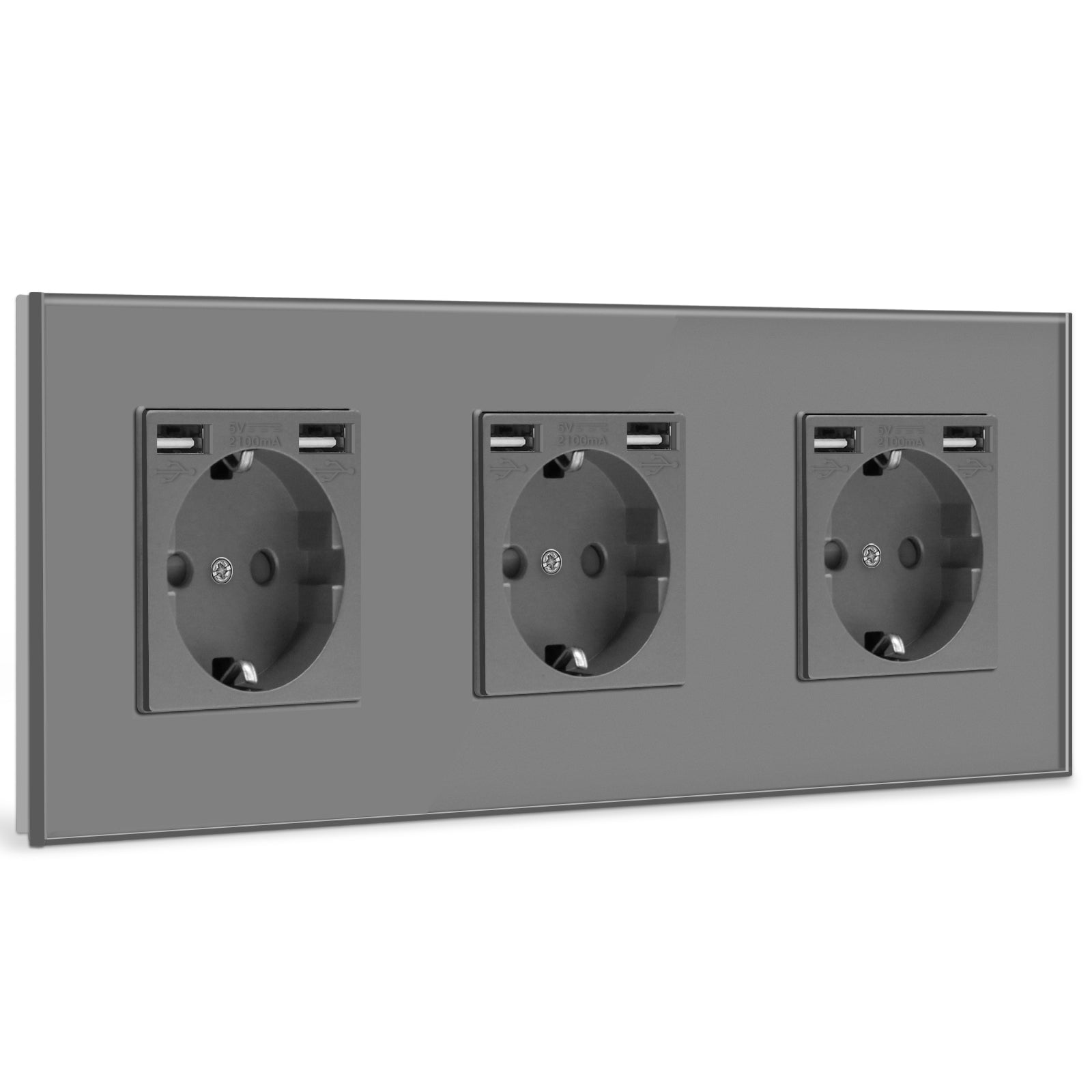 BSEED EU Sockets with 2.1A Double USB Port Interface Outlet Wall Socket Power Outlets & Sockets Bseedswitch Grey Triple 