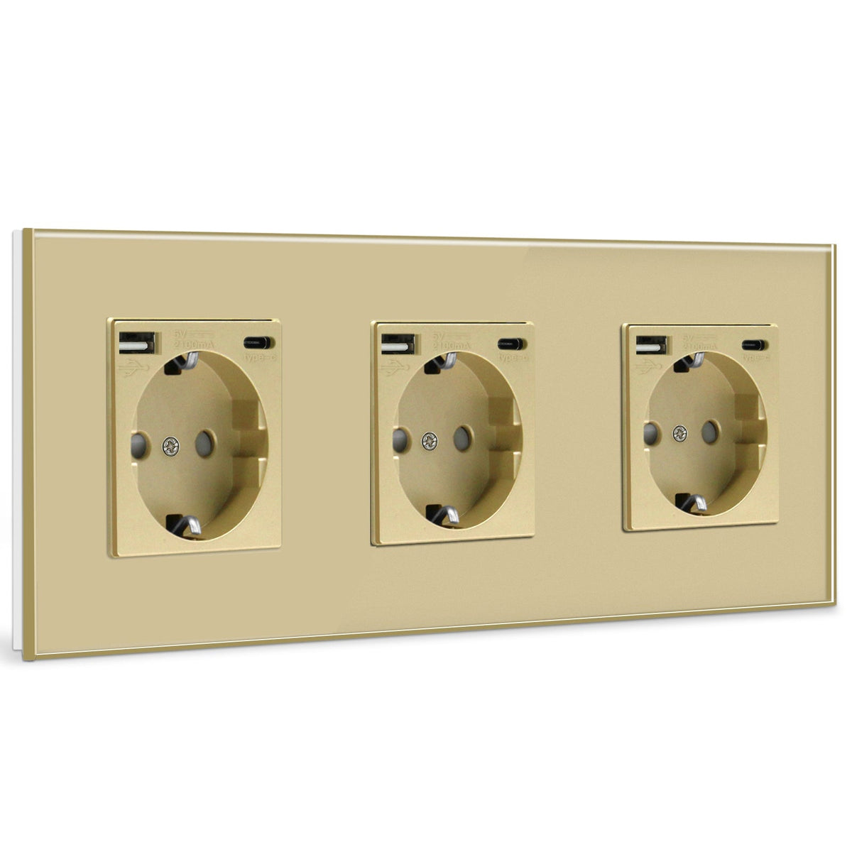 Tomadas UE BSEED com interface Type-C de 2.1A, tomada de parede, tomadas e interruptores, tripla, cor dourada Bseedswitch 