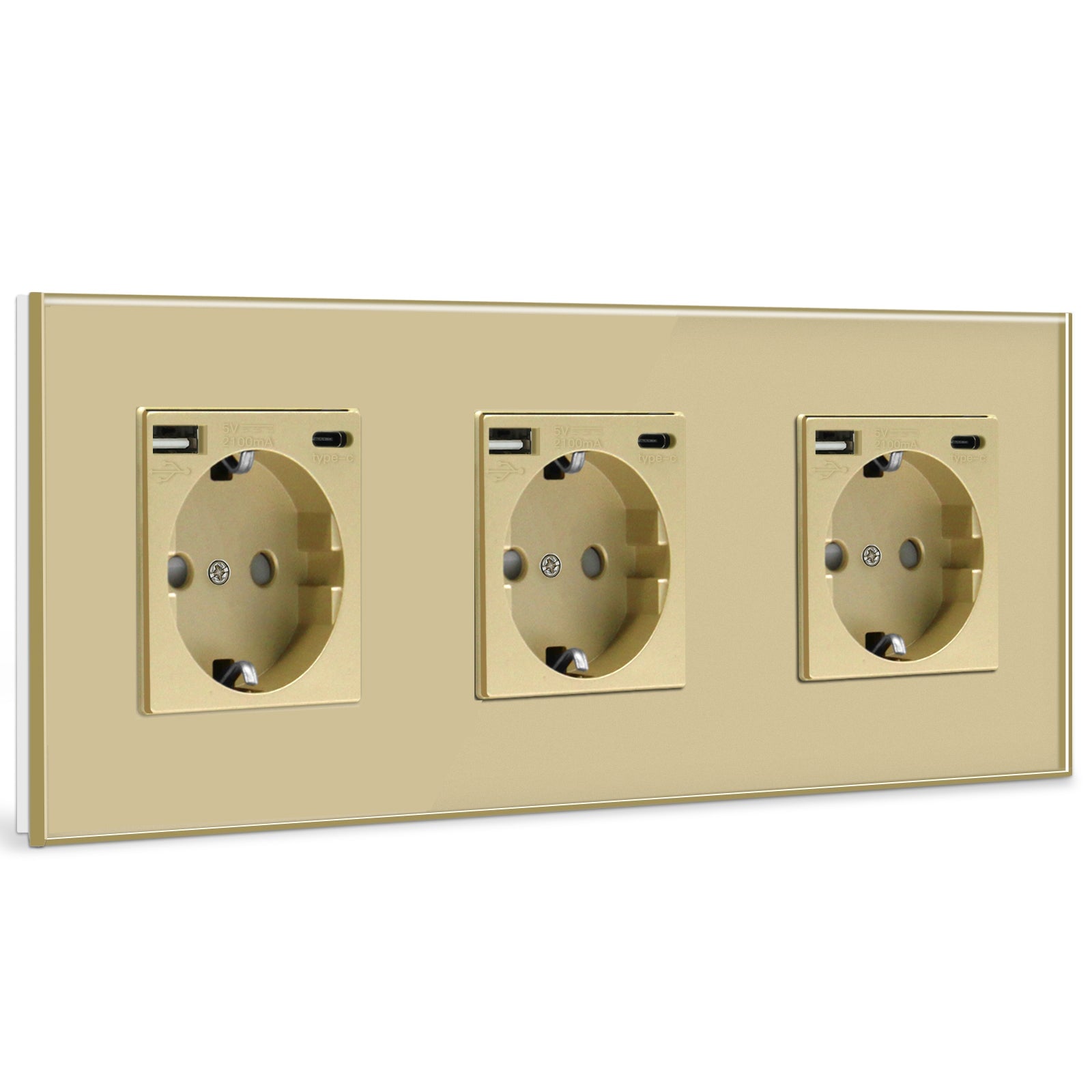 BSEED EU sockets with 2.1A Type-C Interface Outlet Wall Socket Power Outlets & Sockets Bseedswitch Gold Triple 
