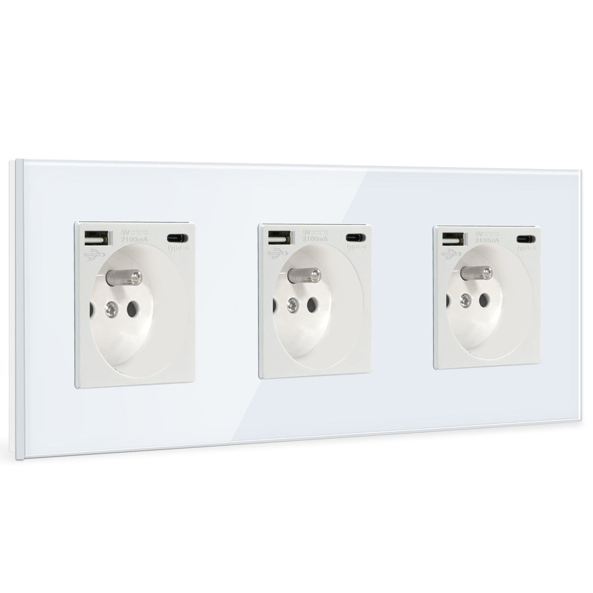 BSEED FR Wall Sockets Type-C Interface Outlet Wall Socket With Charge Port With USB Power Outlets Kids Protection 16A Wall Plates & Covers Bseedswitch white Glass Triple
