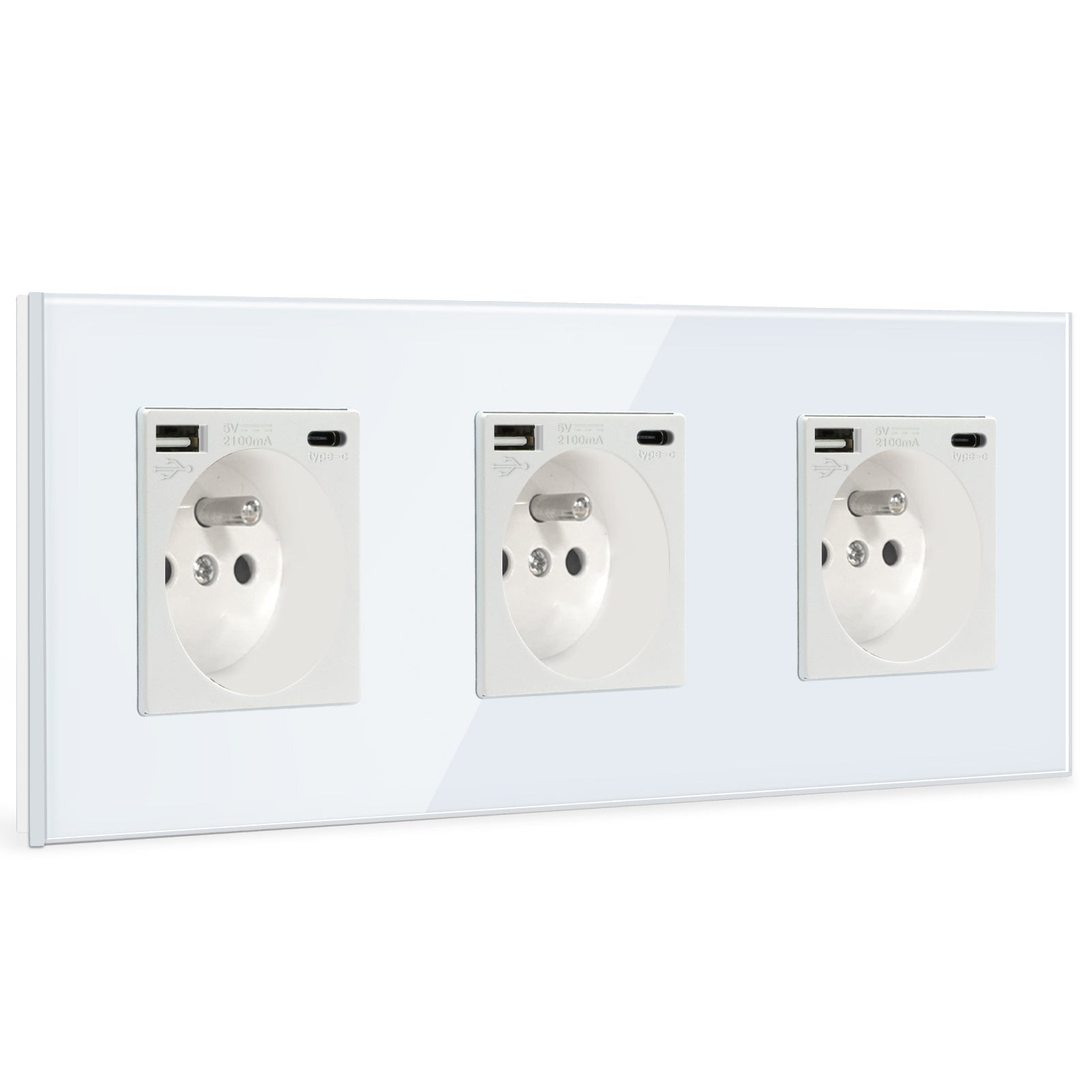 BSEED FR Wall Sockets Type-C Interface Outlet Wall Socket With Charge Port With USB Power Outlets Kids Protection 16A Wall Plates & Covers Bseedswitch white Glass Triple