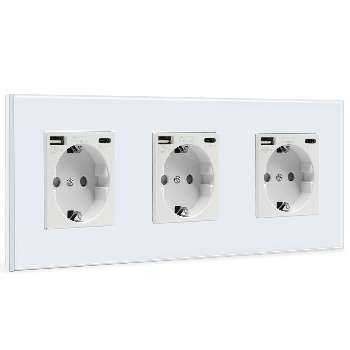 Tomadas EU BSEED com interface Type-C de 2.1A, tomada de parede com carregador, conjunto triplo branco Bseedswitch 