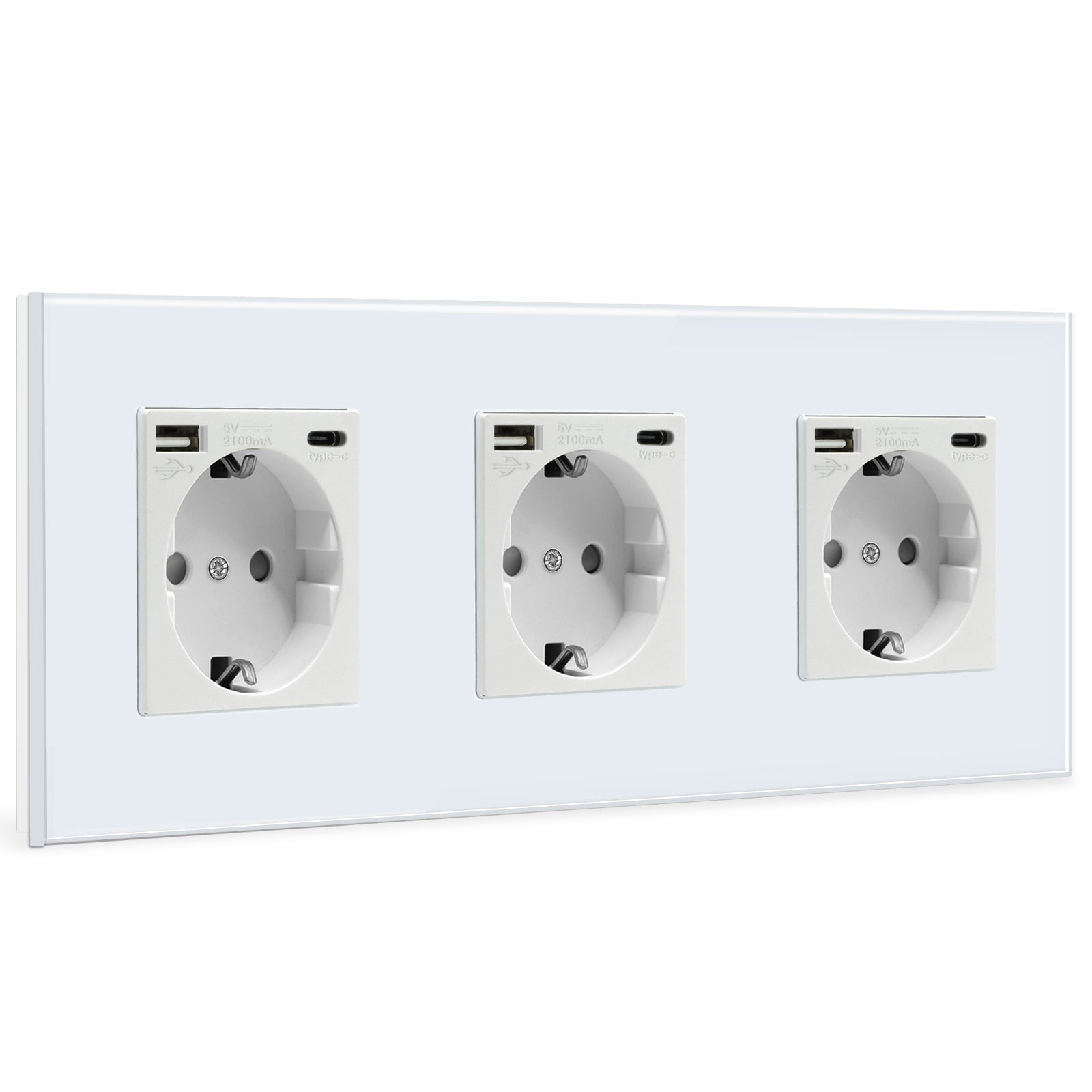 BSEED EU sockets with 2.1A Type-C Interface Outlet Wall Socket Power Outlets & Sockets Bseedswitch White Triple 