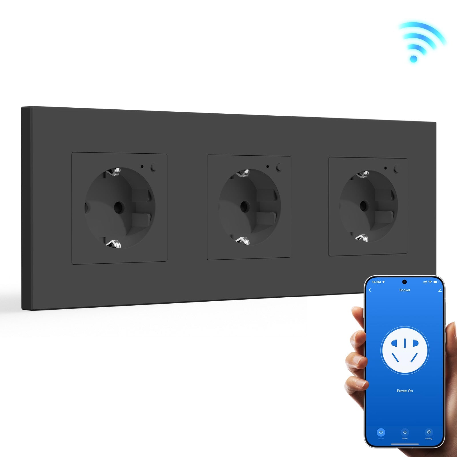 BSEED Wifi EU Wall Sockets Single Power Outlets Kids Protection Power Outlets & Sockets Bseedswitch black Triple Plastic