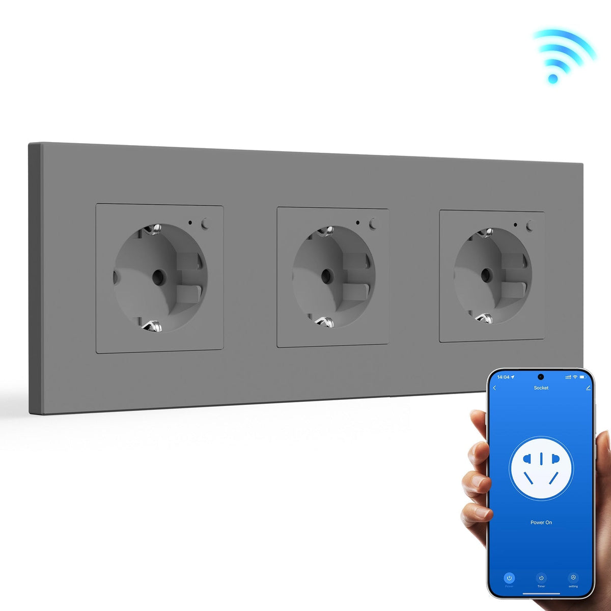 BSEED Wifi EU Wall Sockets Single Power Outlets Kids Protection Power Outlets & Sockets Bseedswitch grey Triple Plastic