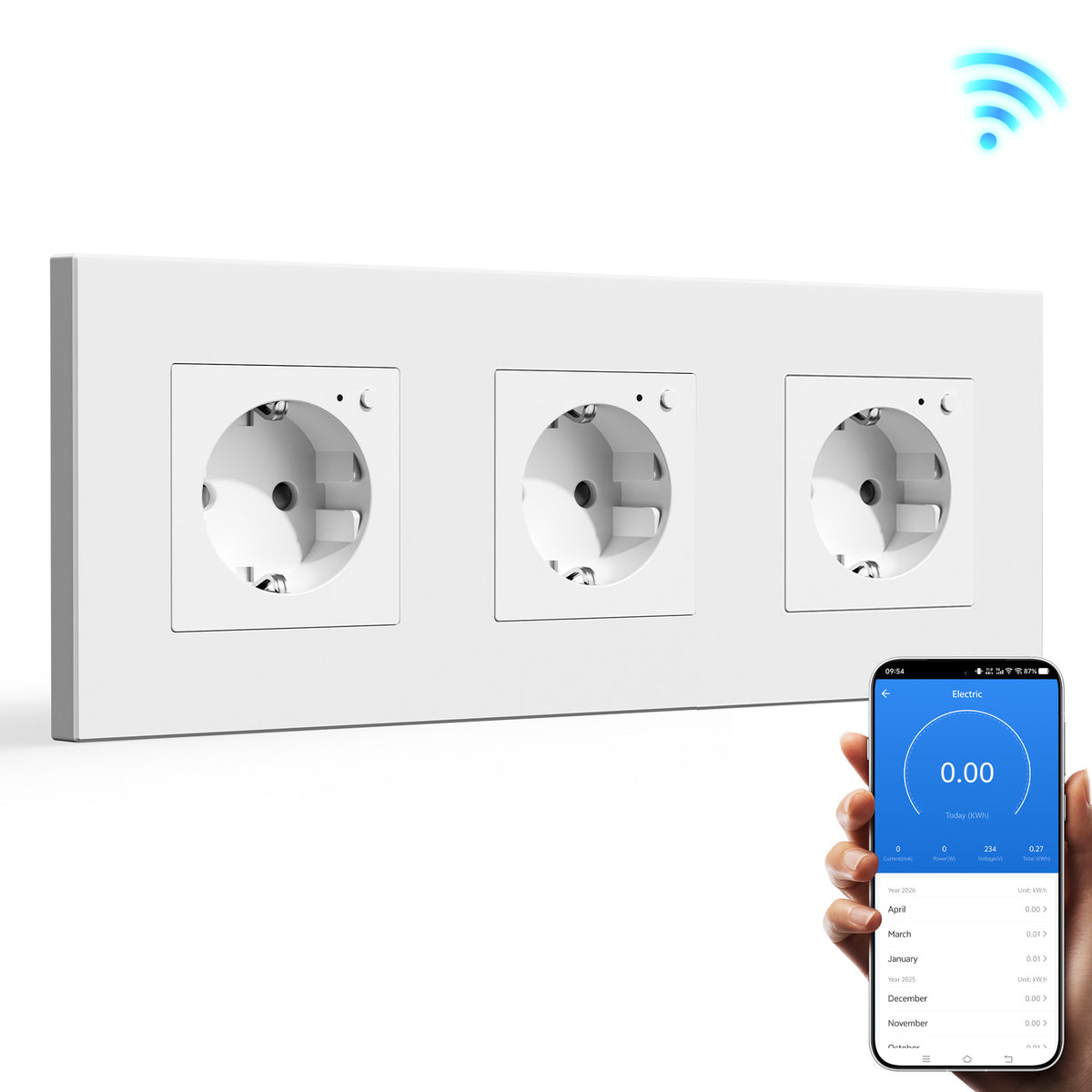 Bseed Tomadas de Parede Standard UE com Wi‑Fi e Monitorização de Energia