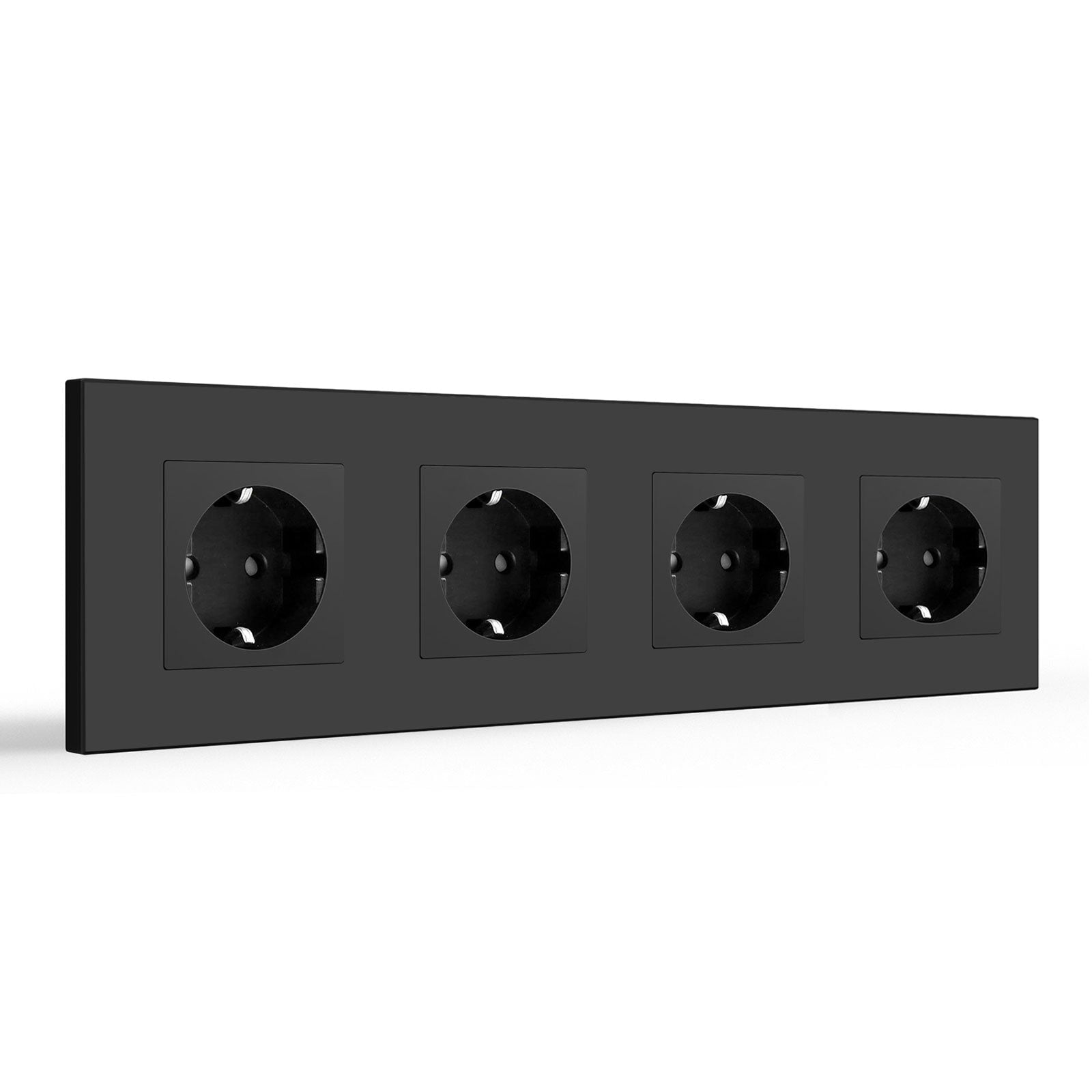 Tomada de parede UE BSEED com painel de vidro, 16A, conjunto de quatro tomadas com painel de plástico preto Bseedswitch