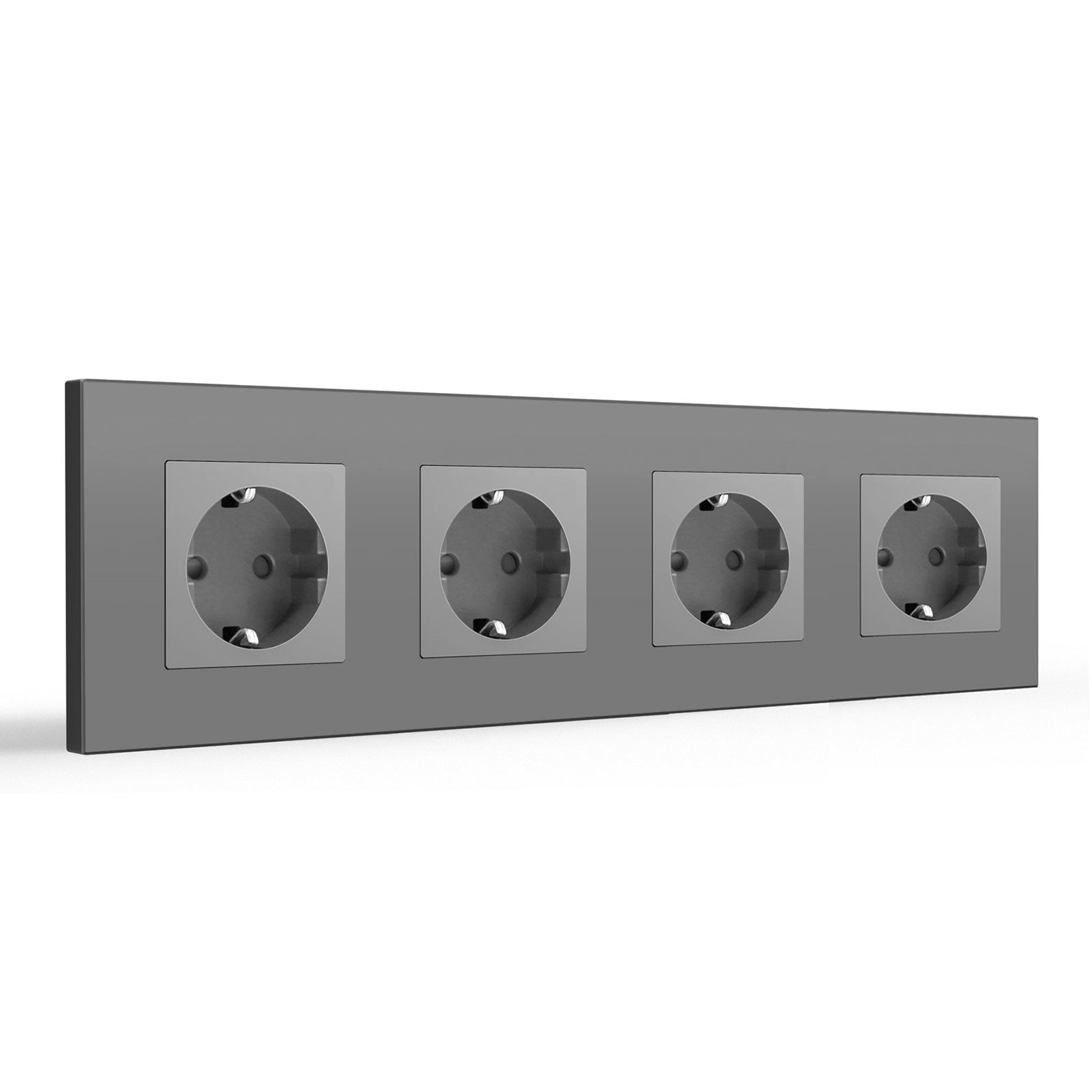 Tomadas de parede EU BSEED com painel de vidro, 16A, tomadas e fichas de energia, painel de plástico quádruplo Bseedswitch cinzento
