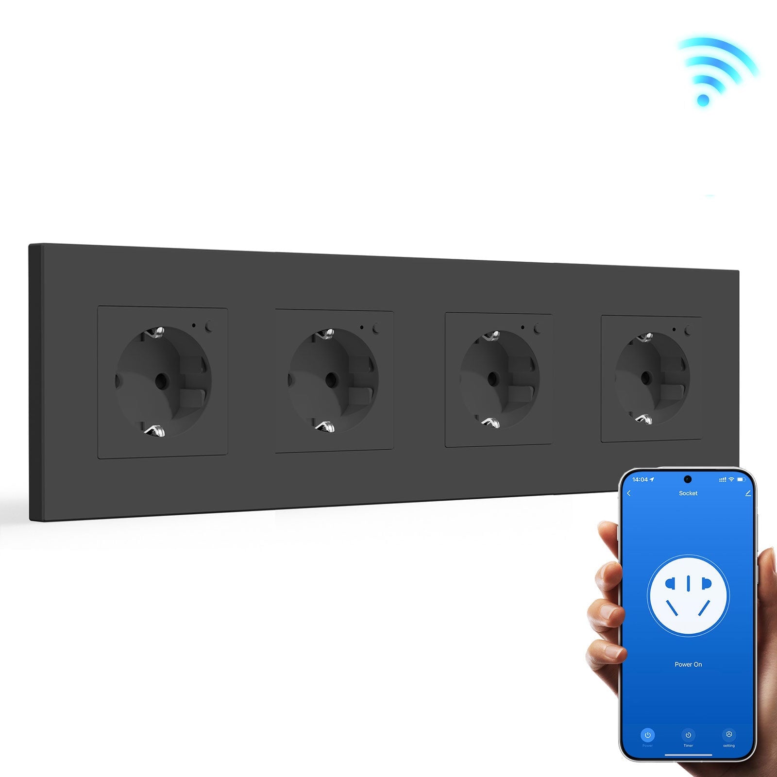 BSEED Wifi EU Wall Sockets Single Power Outlets Kids Protection Power Outlets & Sockets Bseedswitch black Quadruple Plastic