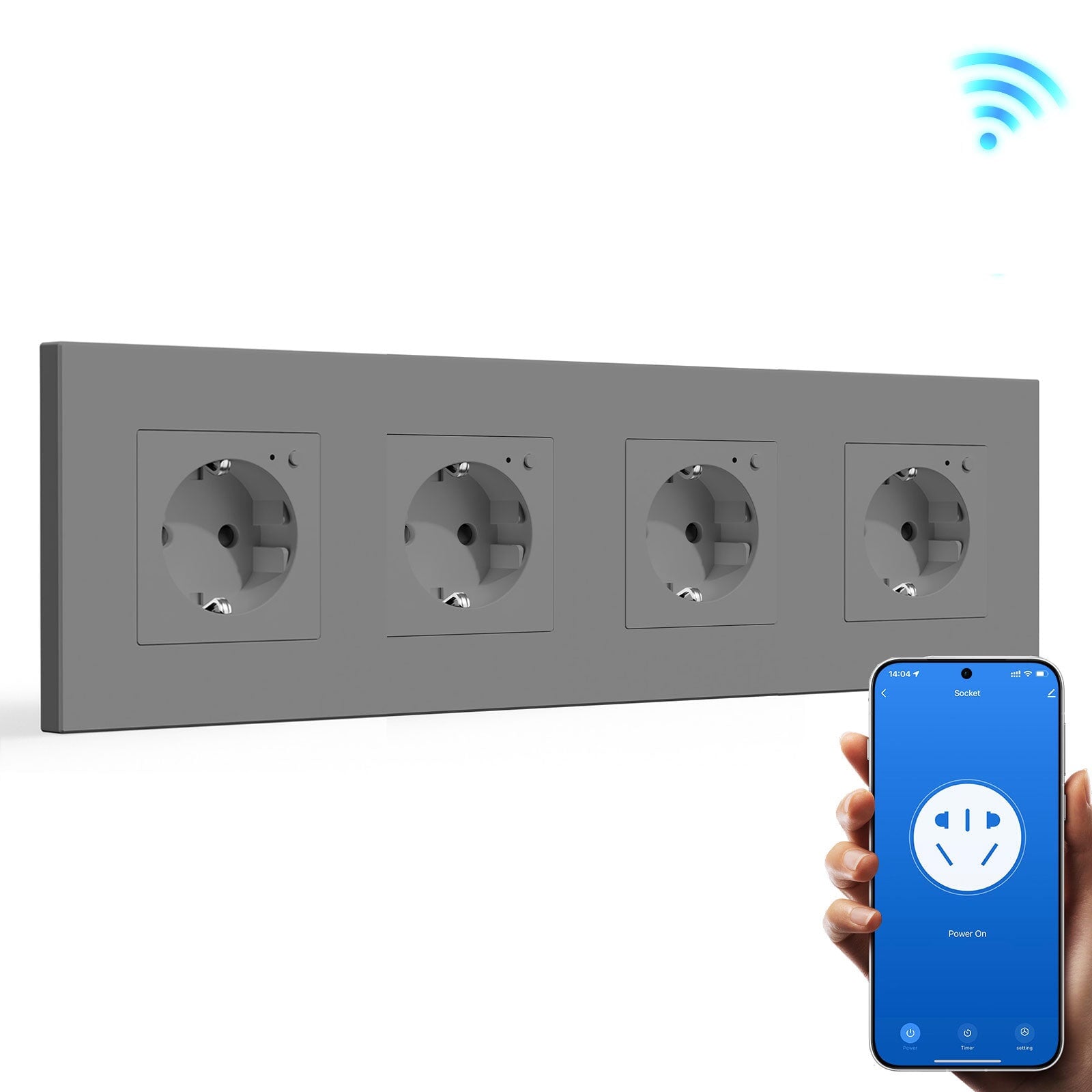 BSEED Wifi EU Wall Sockets Single Power Outlets Kids Protection Power Outlets & Sockets Bseedswitch grey Quadruple Plastic