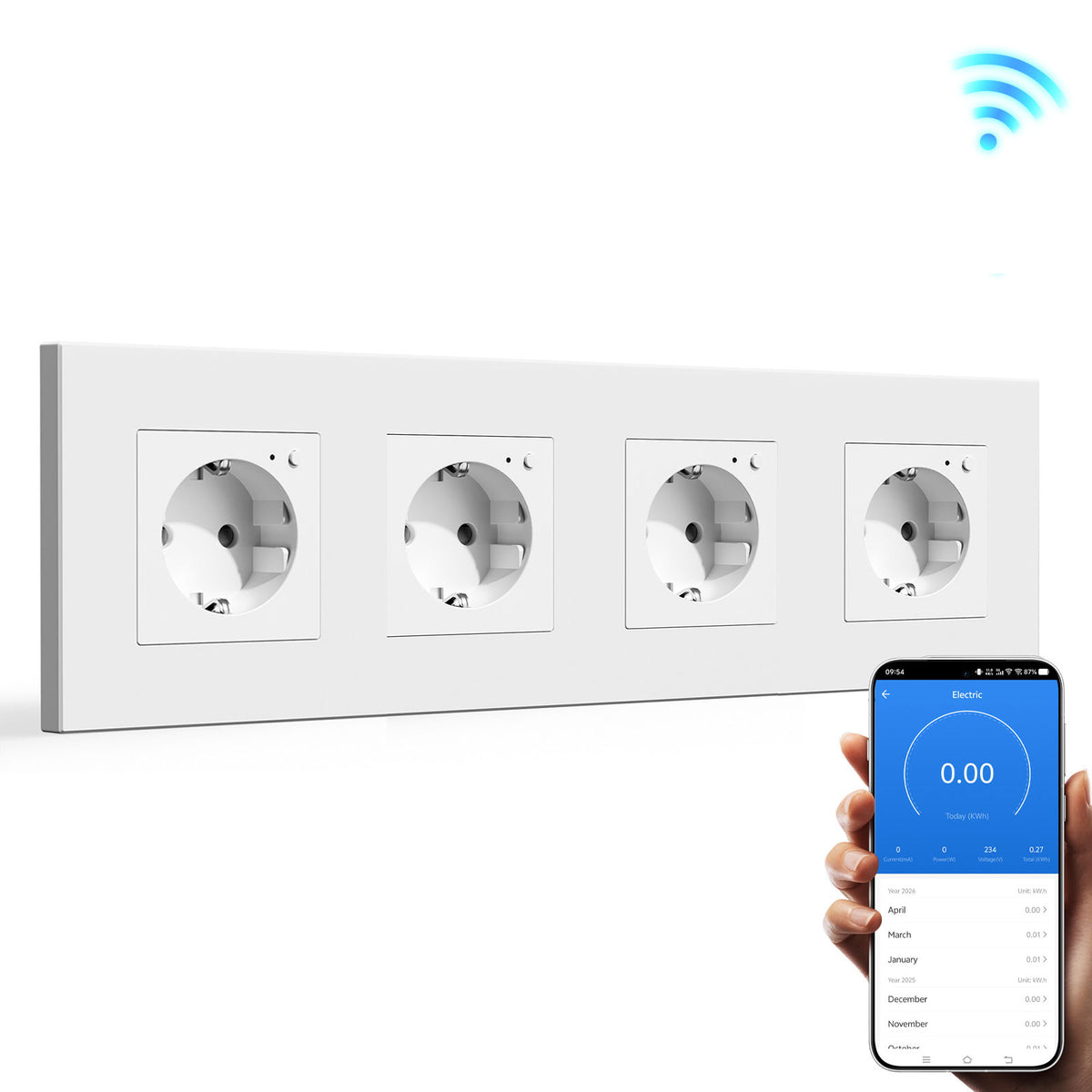 Bseed Tomadas de Parede Standard UE com Wi‑Fi e Monitorização de Energia