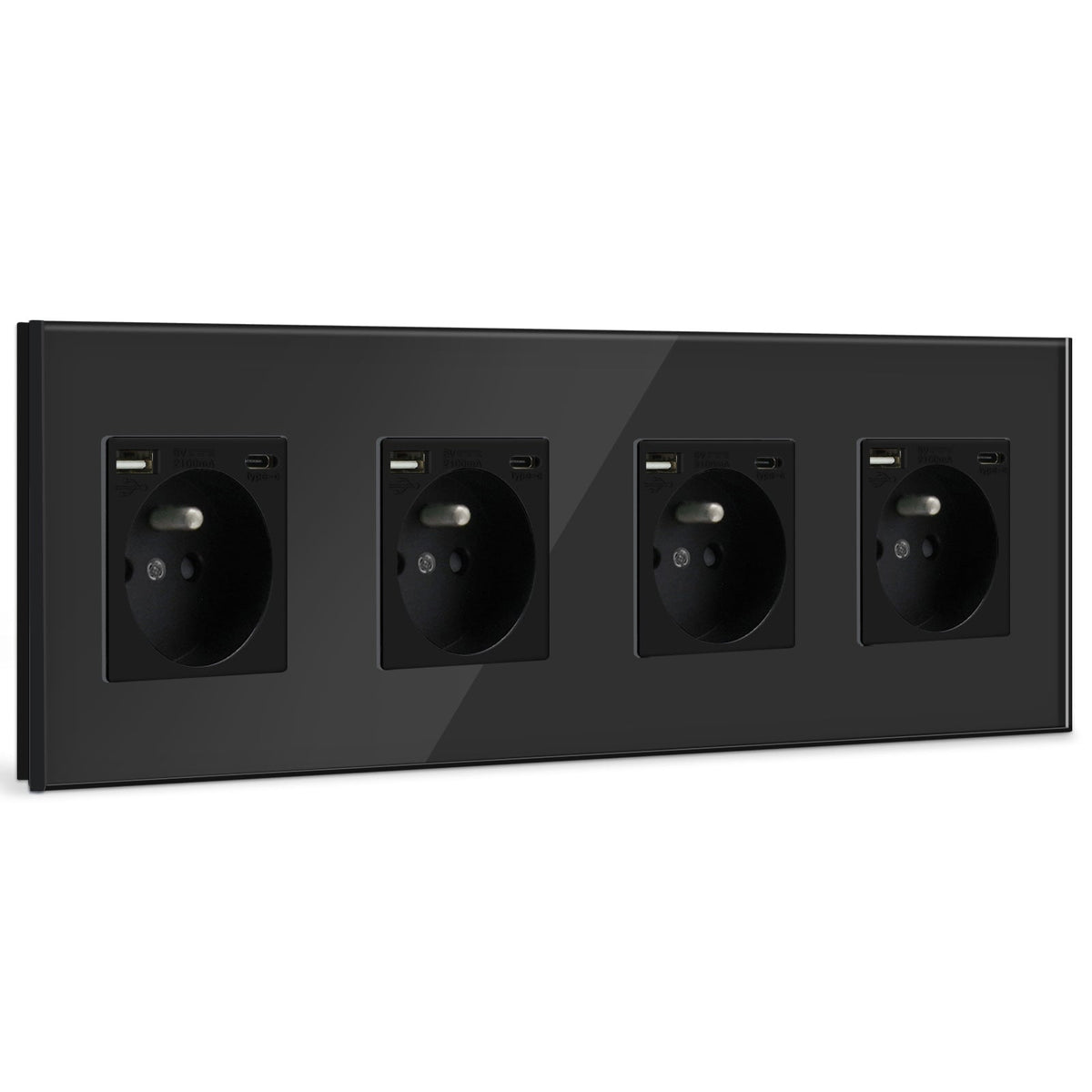 BSEED FR Wall Sockets Type-C Interface Outlet Wall Socket With Charge Port With USB Power Outlets Kids Protection 16A Wall Plates & Covers Bseedswitch black Glass Quadruple