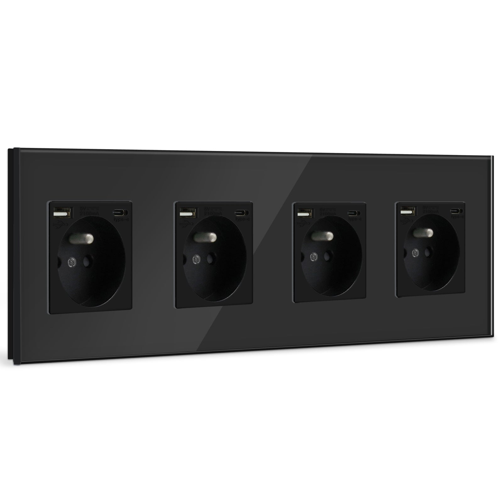 BSEED FR Wall Sockets Type-C Interface Outlet Wall Socket With Charge Port With USB Power Outlets Kids Protection 16A Wall Plates & Covers Bseedswitch black Glass Quadruple